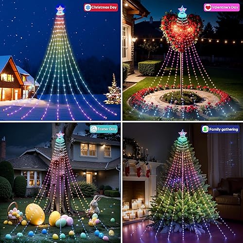 Miniatura 7 de PRESENCE Luces de cascada para árbol al aire libre, luces de cascada de 11 pies con aplicación de aplicación de control remoto de 10 modos de luz,
