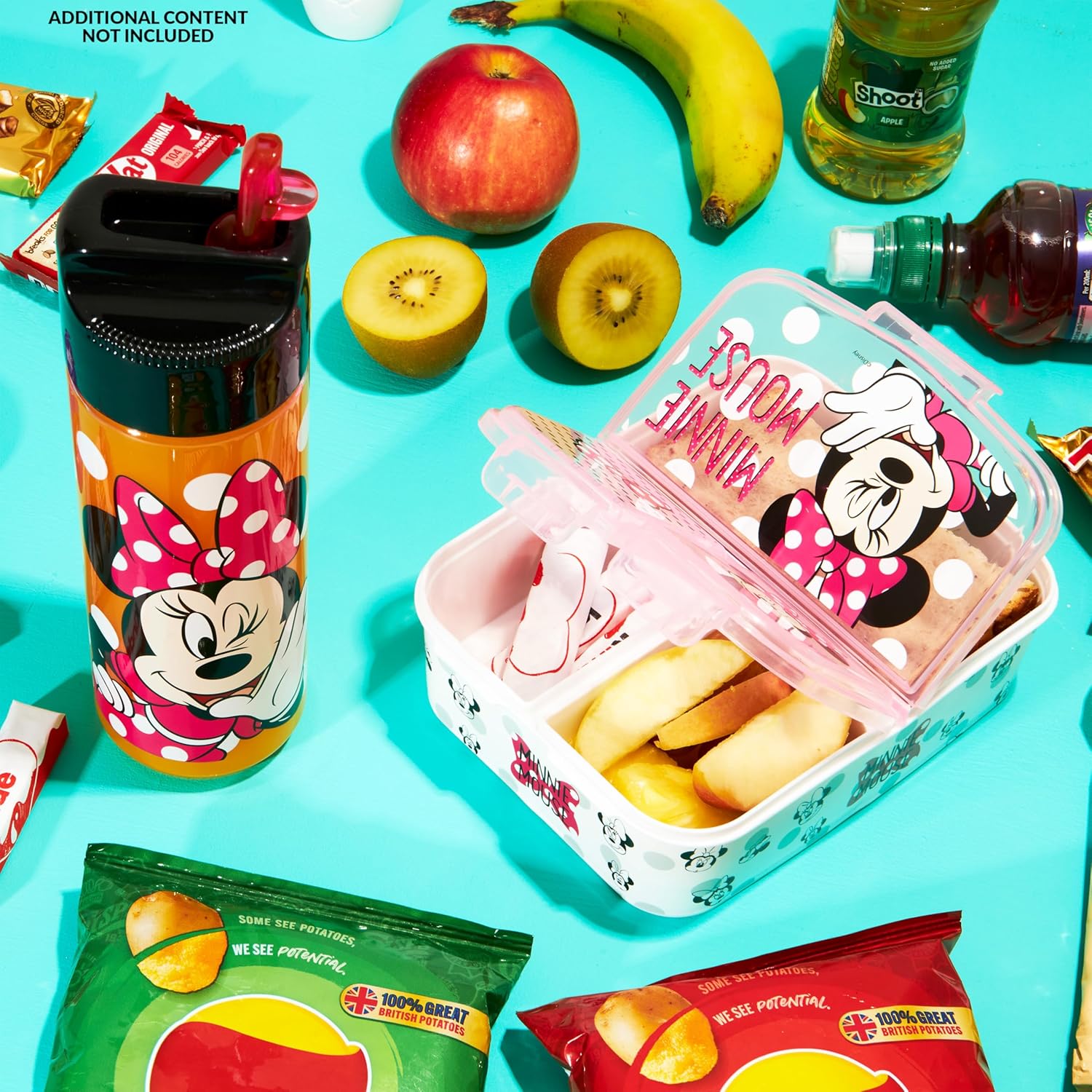 Disney Minnie Mouse Kids Lunch Box with Compartments and Water Bottle with Straw (Pink)