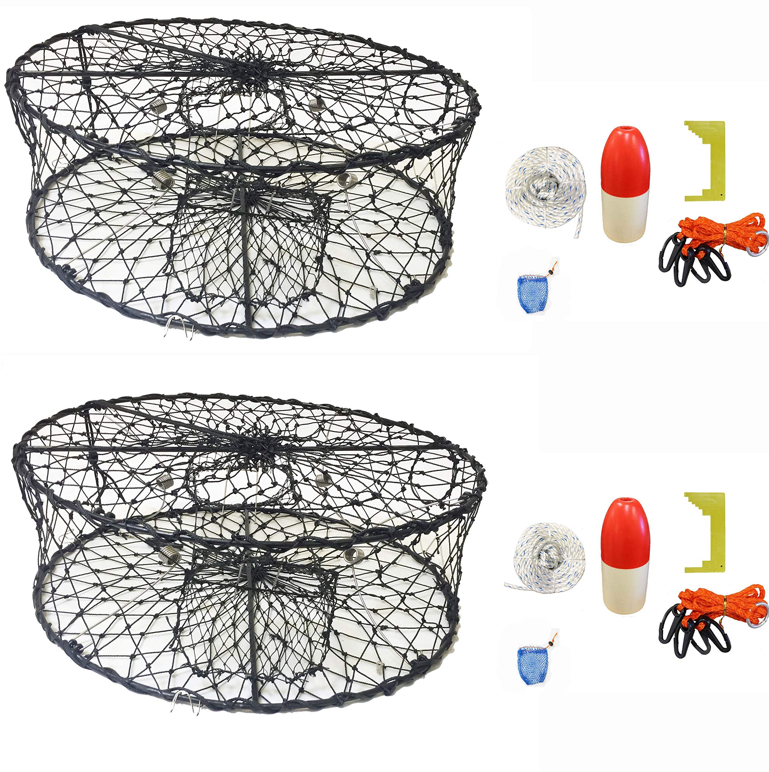 2-Pack of KUFA CT50 Sports Foldable Crab Trap with Red/White Floats, Harness, Bait Bag, Crab Caliper & Non-Lead Sinking Line Combo (CT50+CAS1) x2