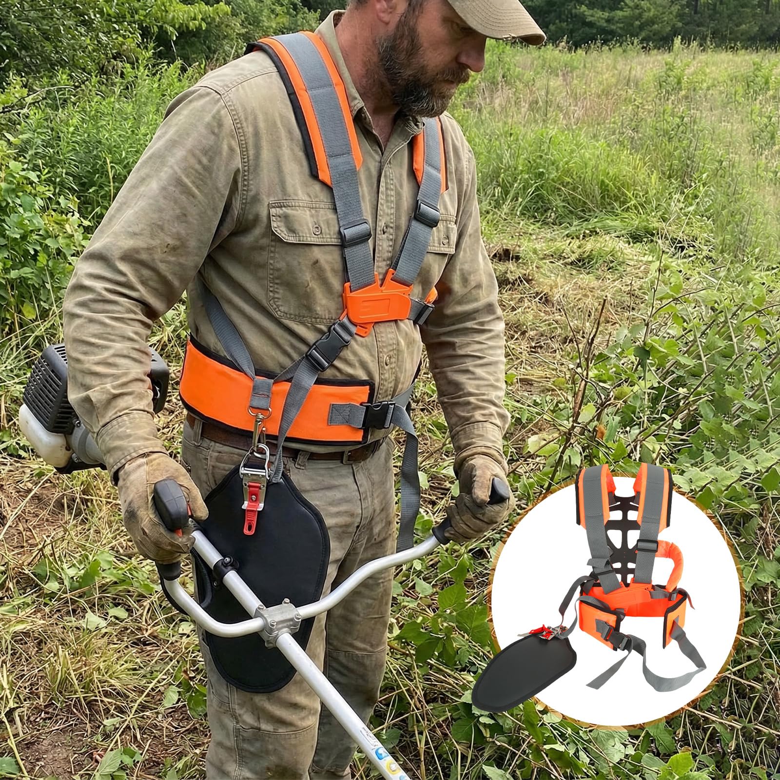 Doppelschultergurt Motorsense,Doppelter Trimmer-Schultergurt,Komfort Einstellbare Für Motorsense für Verstellbarer Rasentrimmer Gurt Freischneider Rasenmäher Gartenarbeit Zubehör