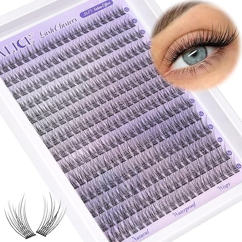 Natural Lash Clusters Wispy Lash Extensions Short 10-14mm DIY Cluster Eyelash Extension C-Curly 280pcs Soft Thin Band Individual Lashes by ALICE - F - Natural Thin Band