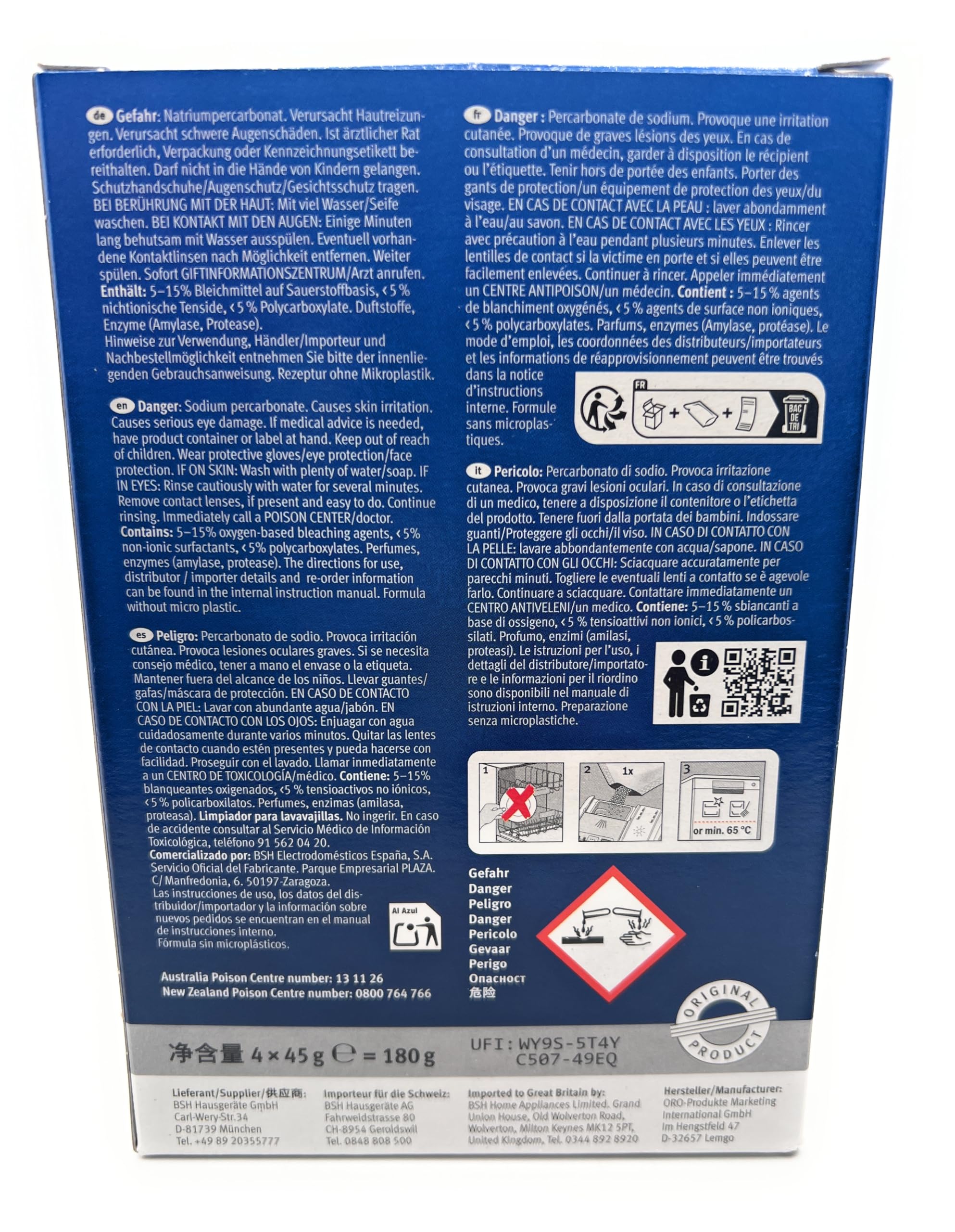 Pack de Limpieza en Polvo para Lavavajillas Compatible con Bosch | Eficiencia y Frescura Profunda - 4 unidades de 45g - 00312477