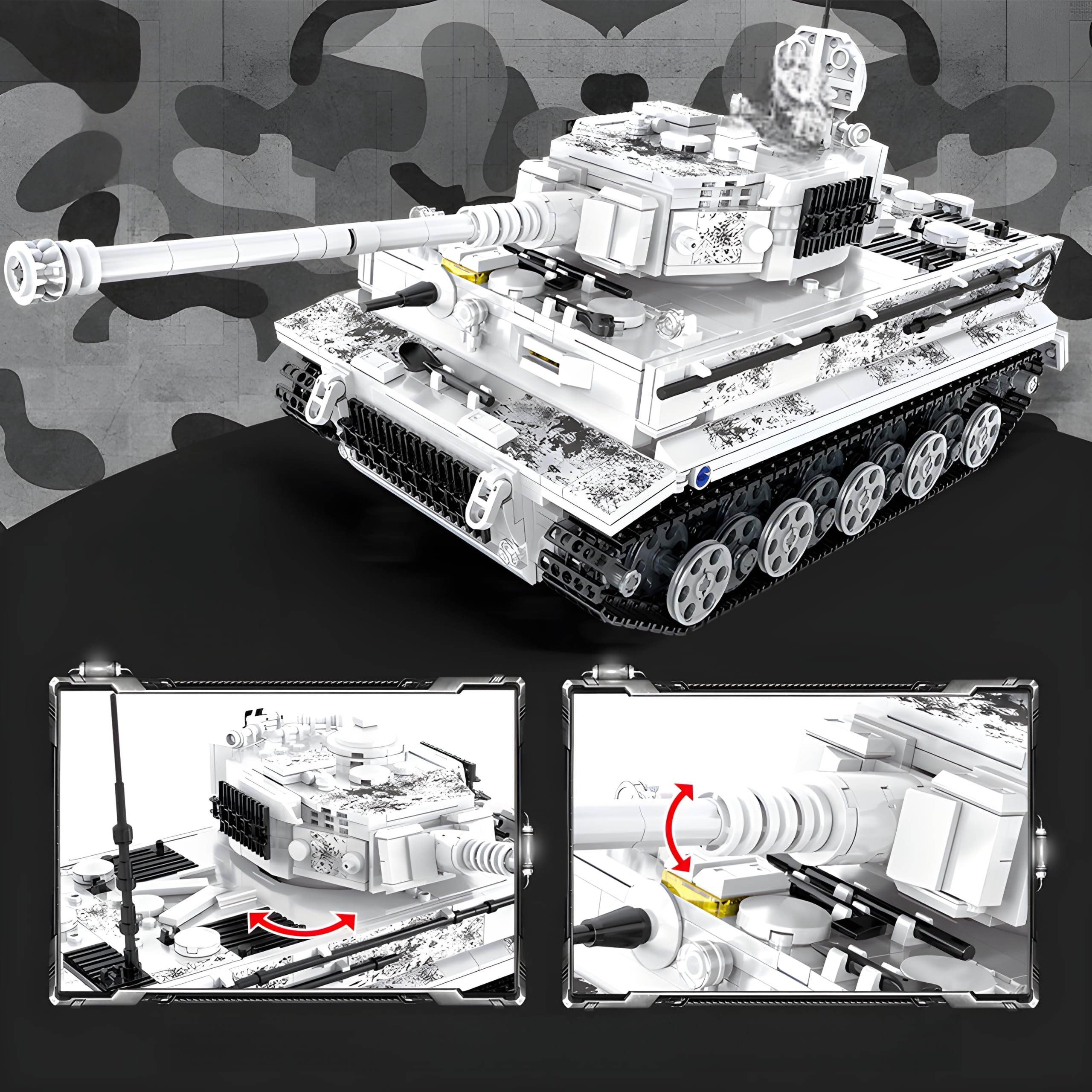 Schweres Gepanzertes Fahrzeug Bausteine Bausatz, Winter-Tarnfarben Militärisches Fahrzeug Baumodell Modell Spielzeug, Sammler Klemmbaustein Set für Adults & Teens