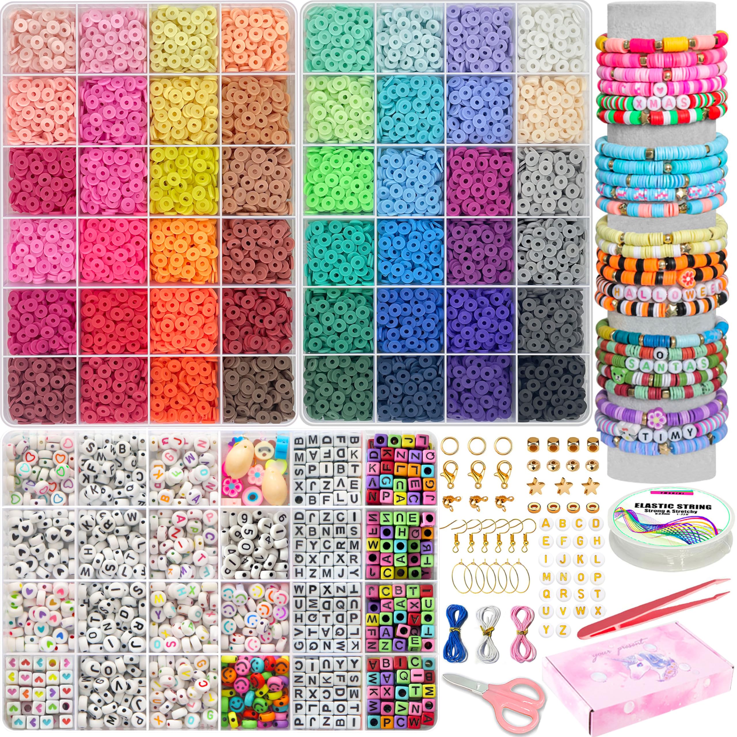 YMSDZHL 17000+PCS Clay Beads Bracelet Making Kit,48 Color DIY Flat Preppy Beads for Friendship Jewelry Making,Polymer Heishi Beads with Charms Gifts for Teen Girls Crafts for Ages 4-12