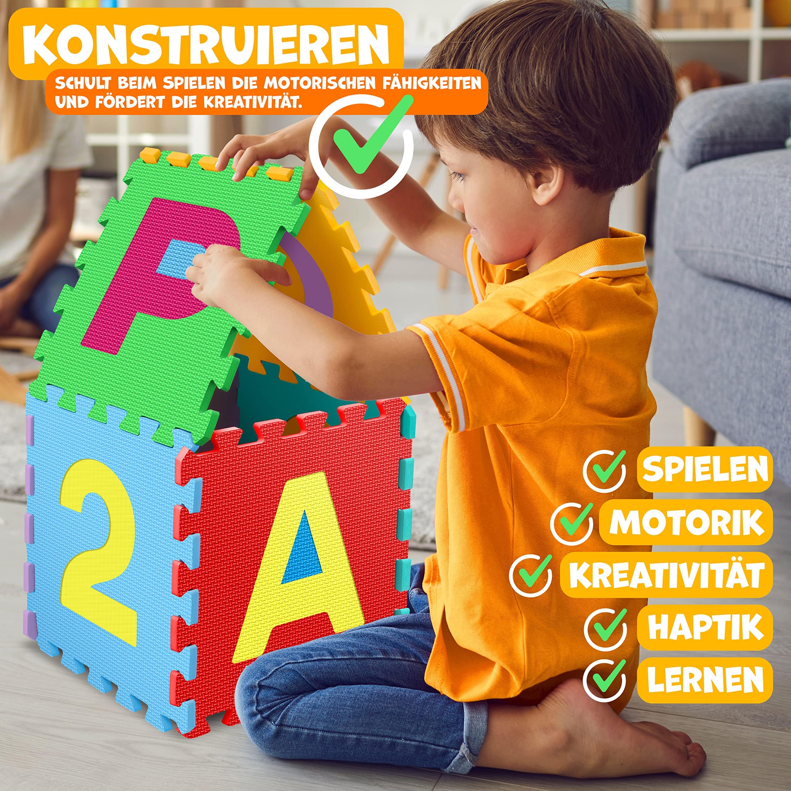 KIDIZ® Tappeto puzzle da 86 pezzi - tappeto da gioco per bambini - tappetino in gommapiuma - stuoia puzzle - tappetino per bambini - puzzle numeri e lettere - tappeto protettivo, Bunt