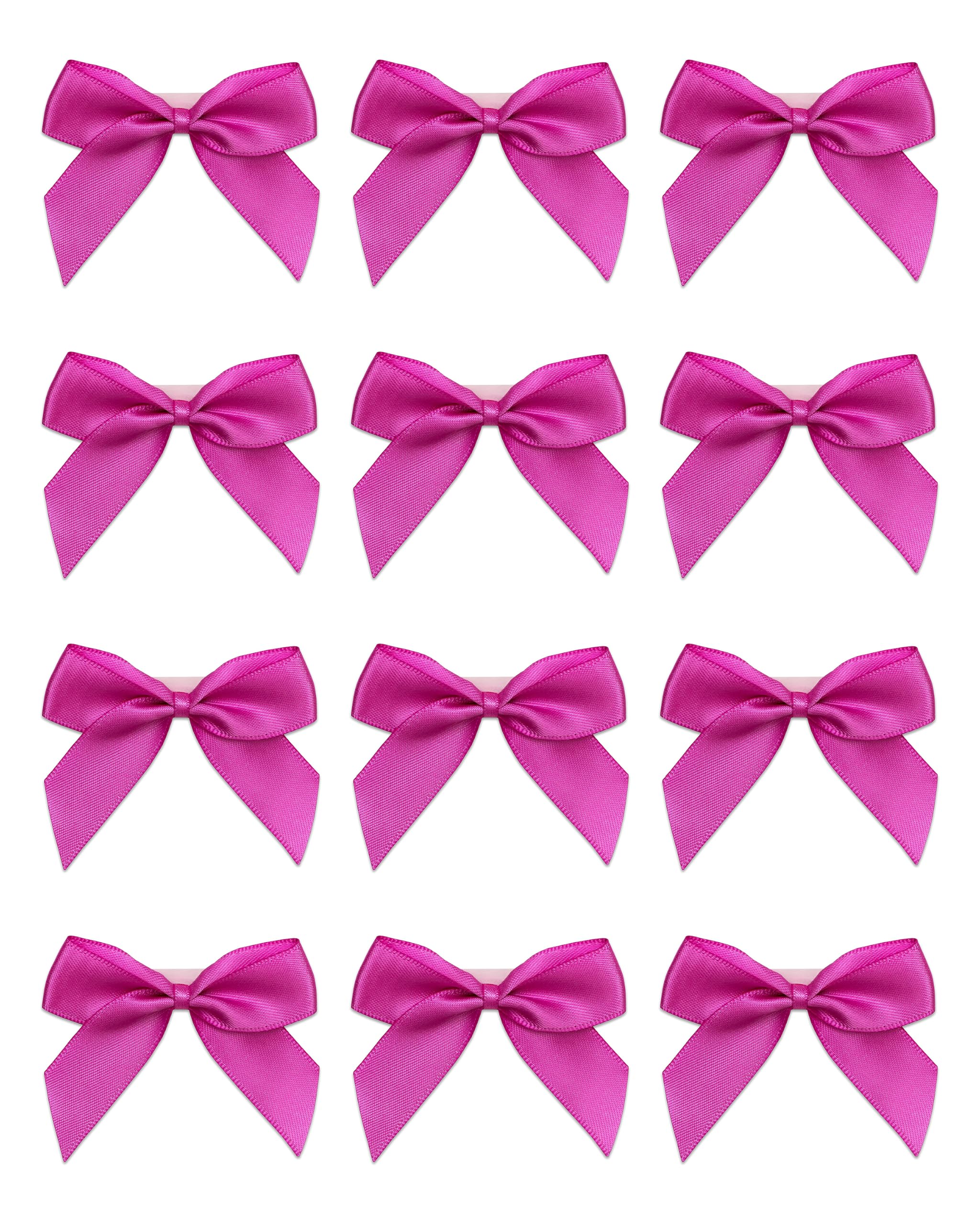 Italian Options Small Satin Ribbon Bows, Self Adhesive Bow Decorations for Crafts, Gift Wrap, Hampers, Hair Bows, Wedding Stationery, Floristry, Christmas, Cakes, Crafting, Clover Pink, 24 Pack, 5 cm — image 1