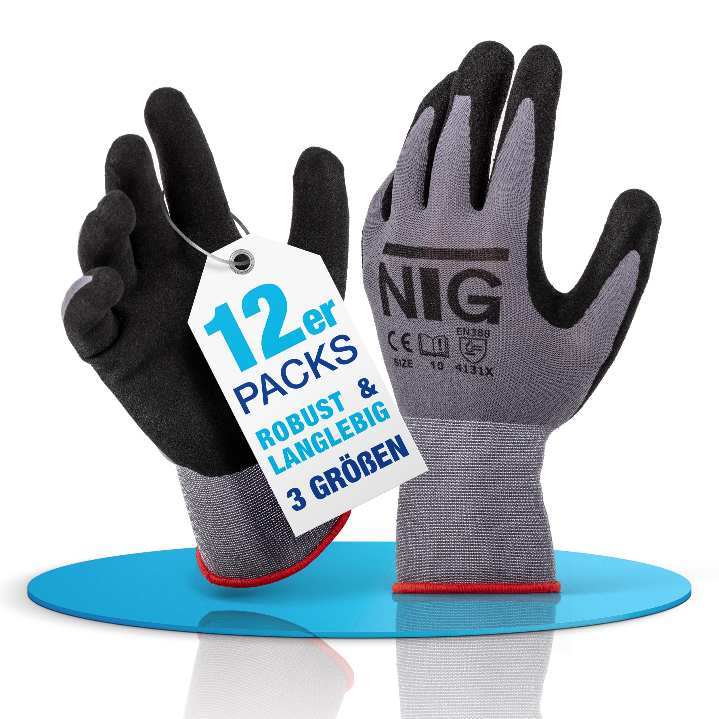 NTG Arbeitshandschuhe 12 Paar Größe 8 unisex - Mechaniker Gartenhandschuhe | Robuste komfortable Werkstatt Handschuhe für Herren und Damen