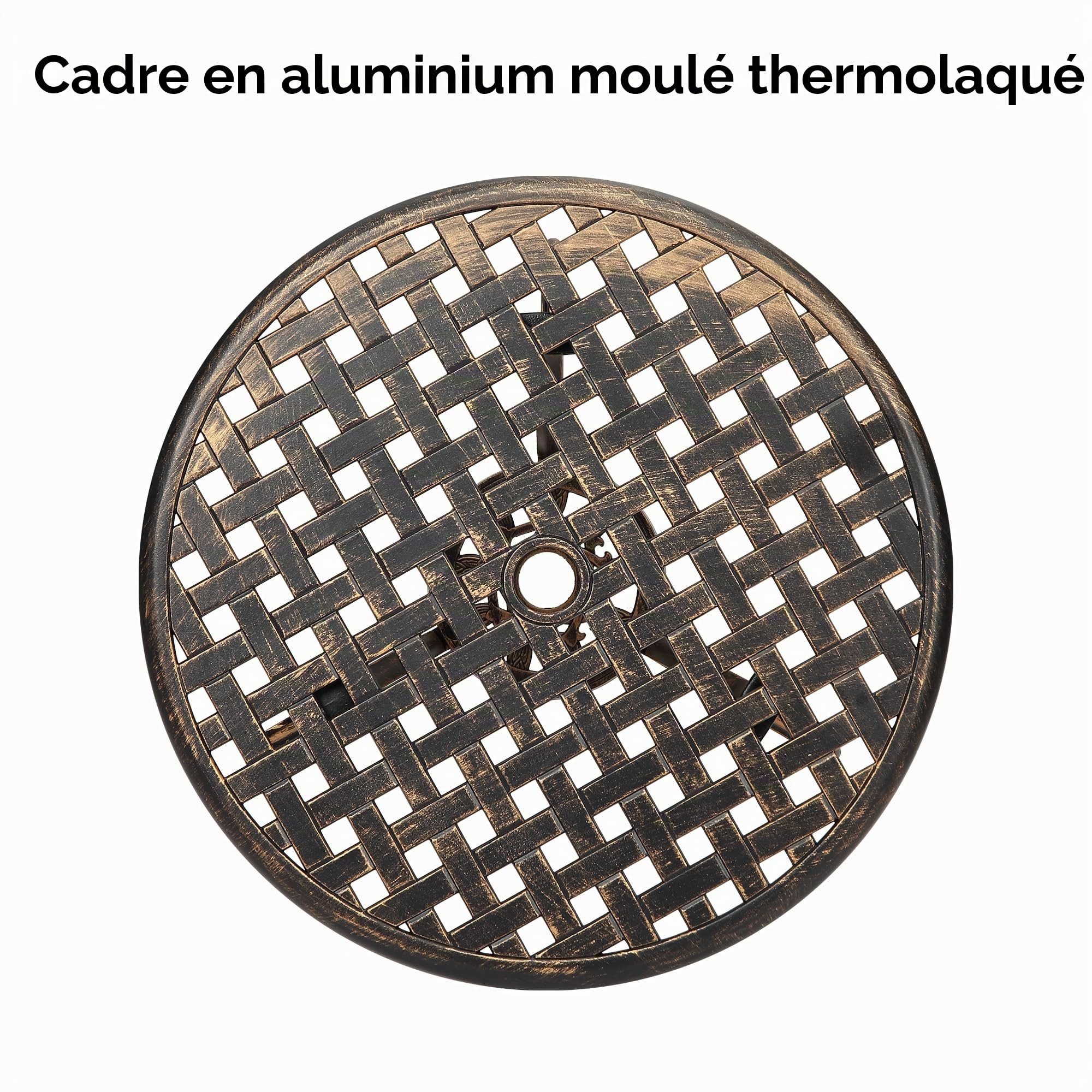 IdealHouse Table de Jardin bistrot Ronde en Aluminium moulé 60 cm – Style rétro – Trou pour Parasol 5 cm – pour terrasse, Balcon, Jardin, café – Finition Bronze – Couleur : Bronze 23.6"