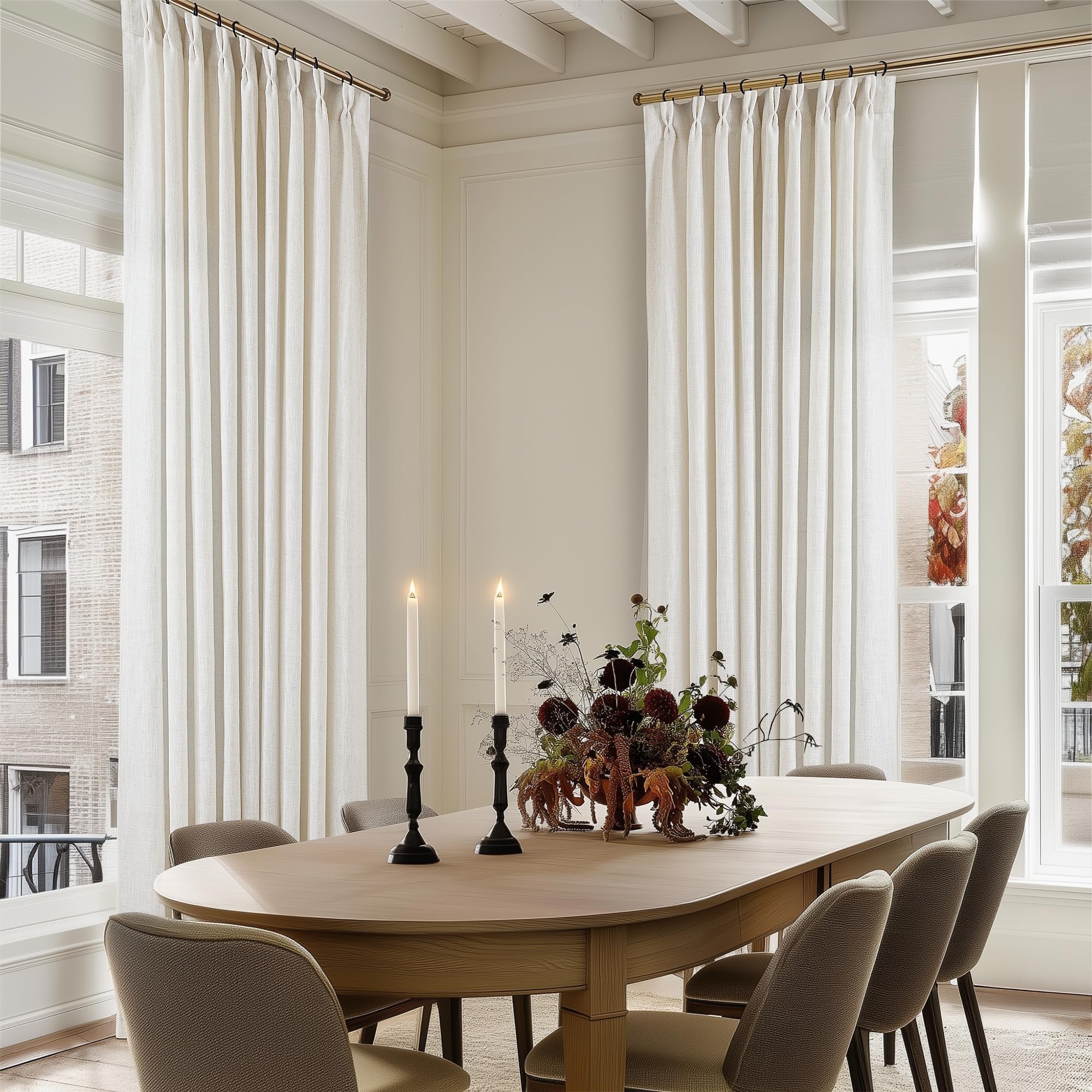 Photo 1 of Extra Wide 60 Inch Width Pinch Pleated Curtains 96 Inch Length for Living Room Thick Linen Boho Curtain Memory Shape Light Filtering Privacy for Bedroom Large Windows Hooks Rings Cream 1 Panel 60x96