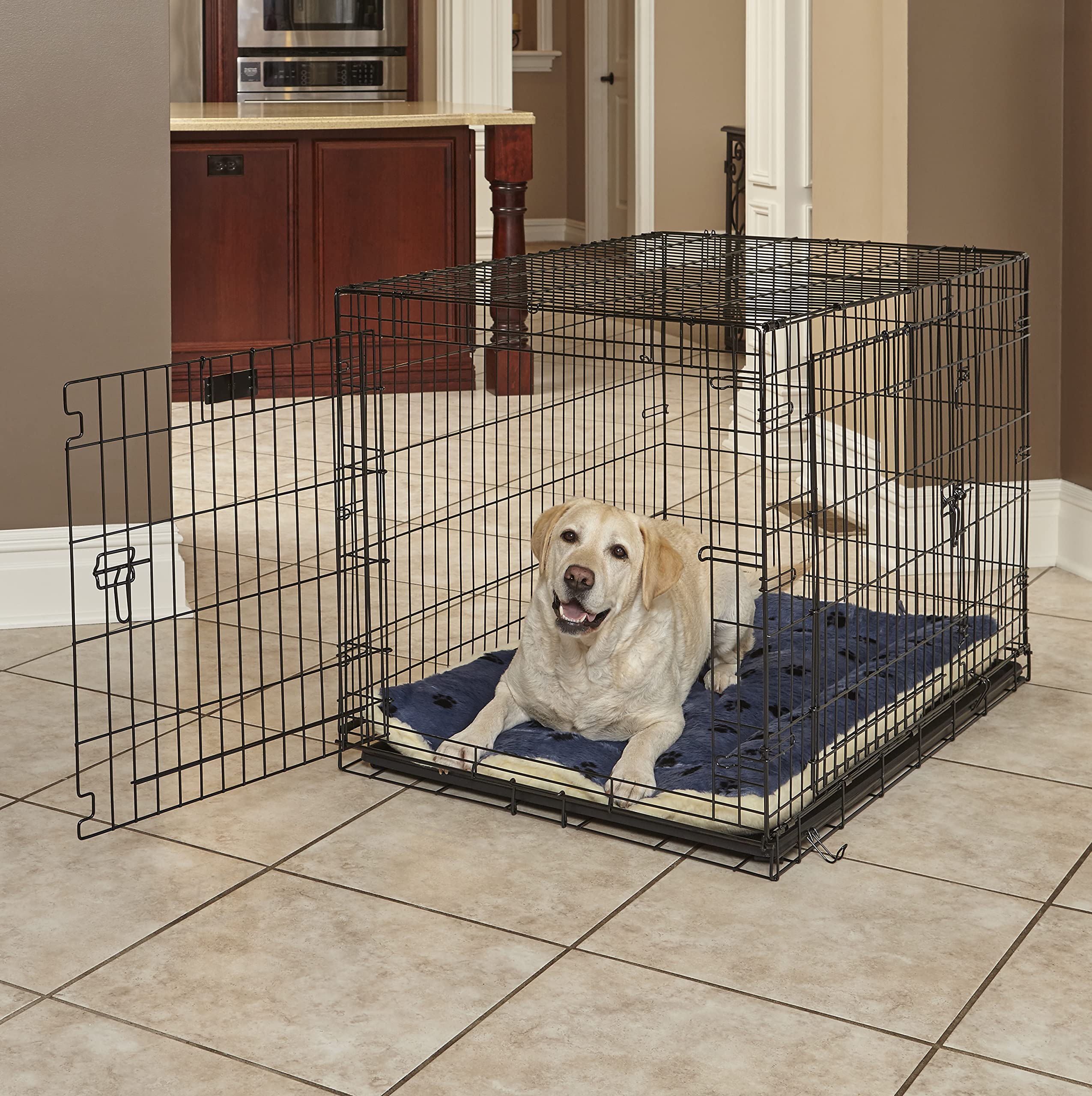 MidWest Homes for Pets 40242-FVBLS Lit réversible pour Chien 101,6 x 66,04 x 8,89 cm (L x l x H) pour Les Races de Chiens de Grande Taille, Lavable à la Machine ; Motif Pattes Bleu/Blanc