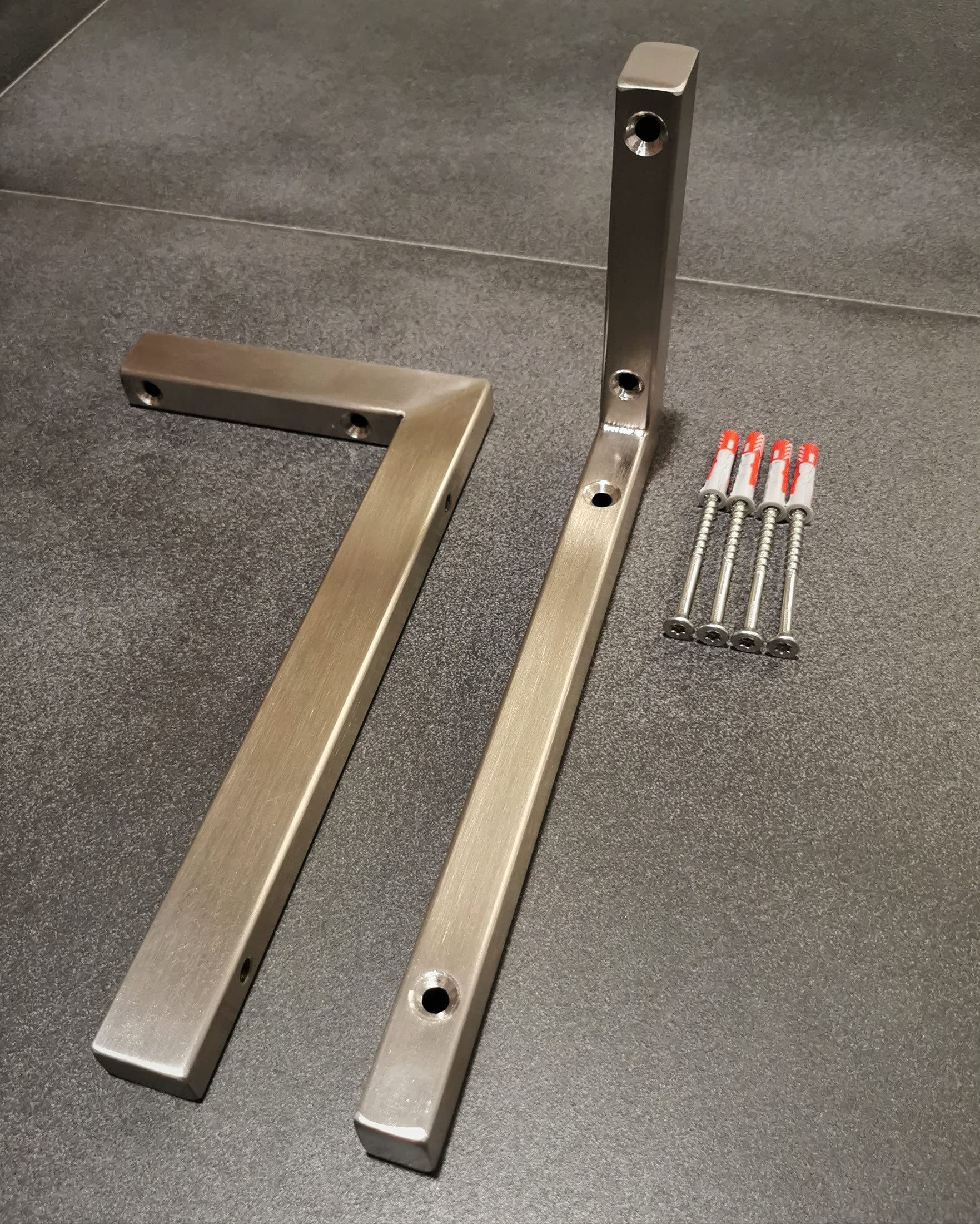 2er Set V2A Wandhalterung 30cm mit Schrauben Waschtischplatte Regalträger Konsolenträger Wandkonsole Edelstahl gebürstet rostfrei 300 kg Traglast