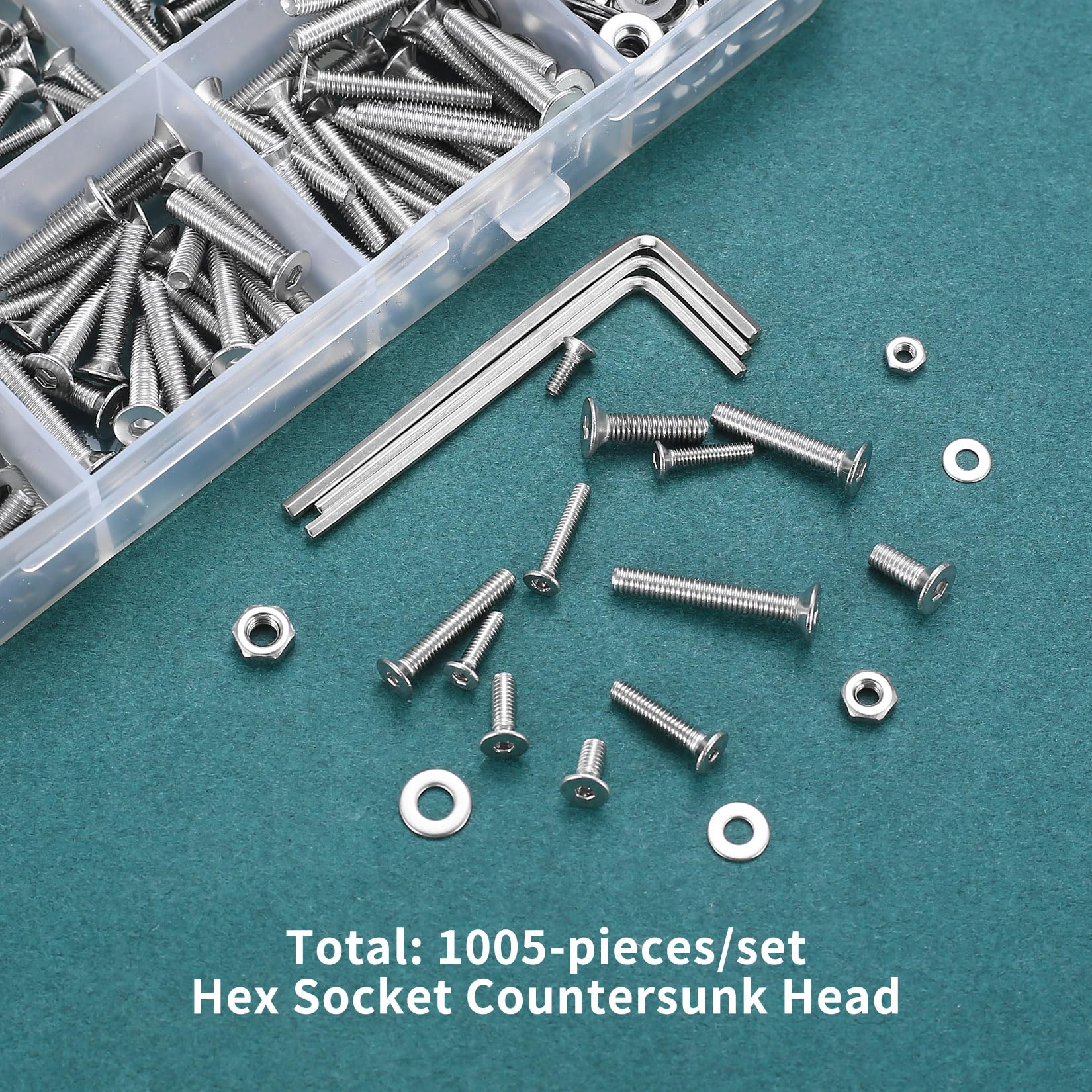 1005 Pcs Small M2 M2.5 M3 Countersunk Bolts and Nuts Set, Screws Set, Flat Head Machine Screws Nuts and Washers - Image 4