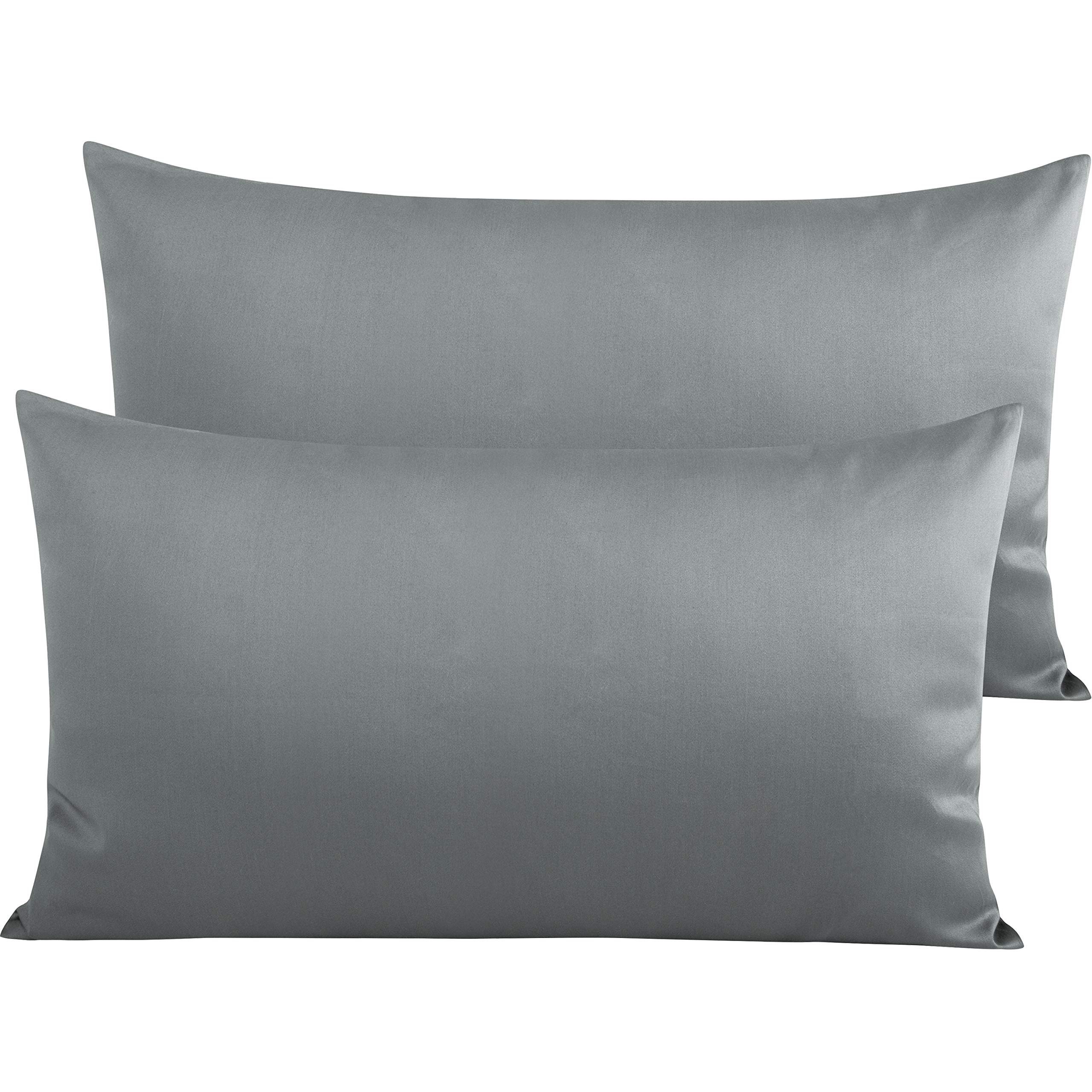 NTBAY 2 Pack 500 Thread Count 100% Egyptian Cotton Pillowcases, Super Soft Cozy and Breathable Envelope Closure King Pillow Cases, 50x90 cm, Grey