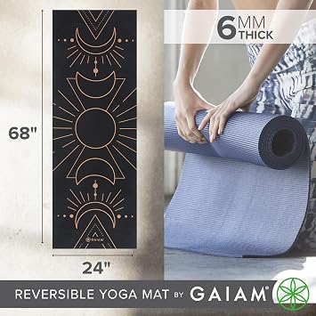 Gaiam Yoga Mat - Premium 6mm Print Reversible Extra Thick Non Slip Exercise & Fitness Mat for All Types of Yoga, Pilates & Floor Workouts (68