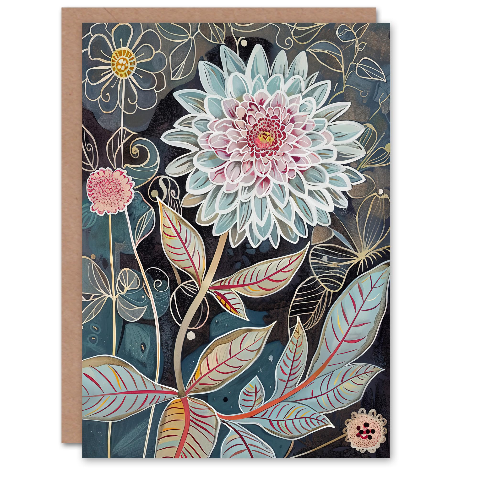 Artery8 Greeting Card Dahlia Flowers Artwork Dark Enchanted Floral For Her Woman Birthday Card
