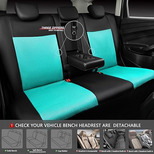 Miniatura 10 de CAR PASS Juego completo de fundas de asiento de automóvil de malla de aire 3D y 4 alfombrillas impermeables para piso de automóvil con esponja