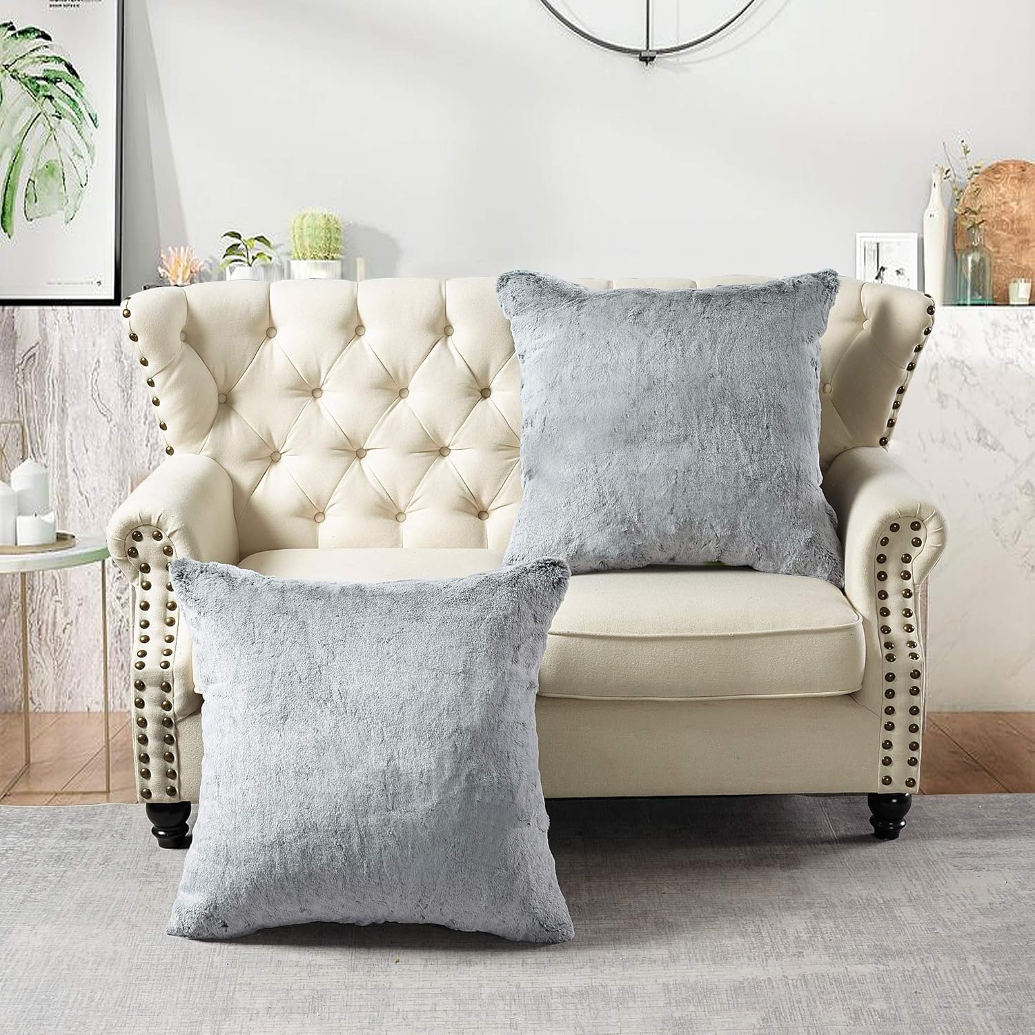 Home Soft Things Heavy Faux Fur Pillow Covers, 2-Pack, 26"x26", Bleached Aqua, Soft Luxurious Decorative Pillow Shams for Couch, Bed, Sofa, Cozy Home Decor