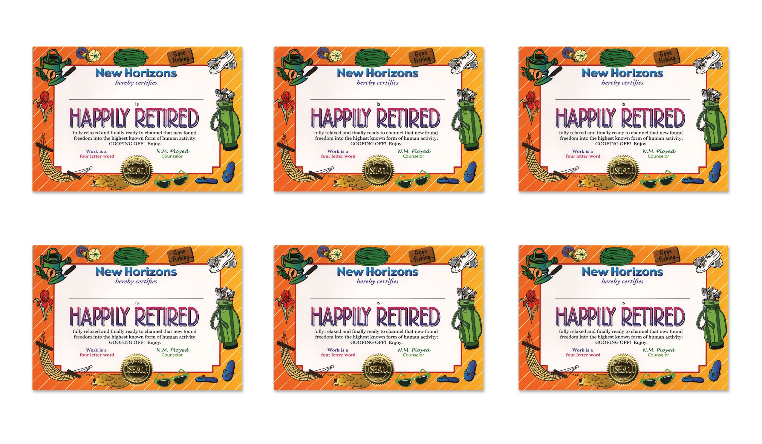 Certificats Happily Retired Beistle Cg065 de 5x17,8 cm pour fête de départ en retraite