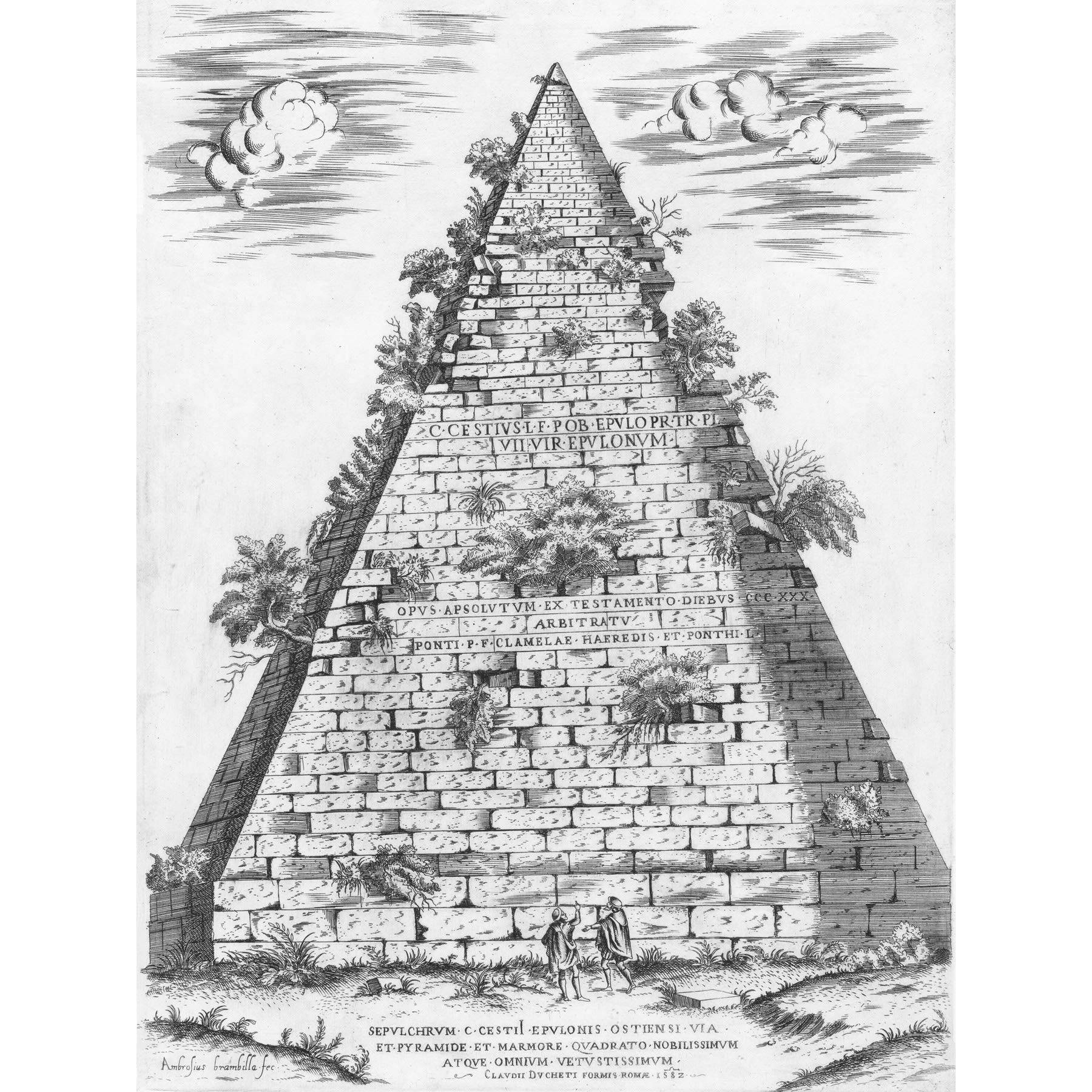 Artery8 Brambilla Roman Pyramid Of Caius Cestius Engraving Premium Wall Art Canvas Print 18X24 Inch