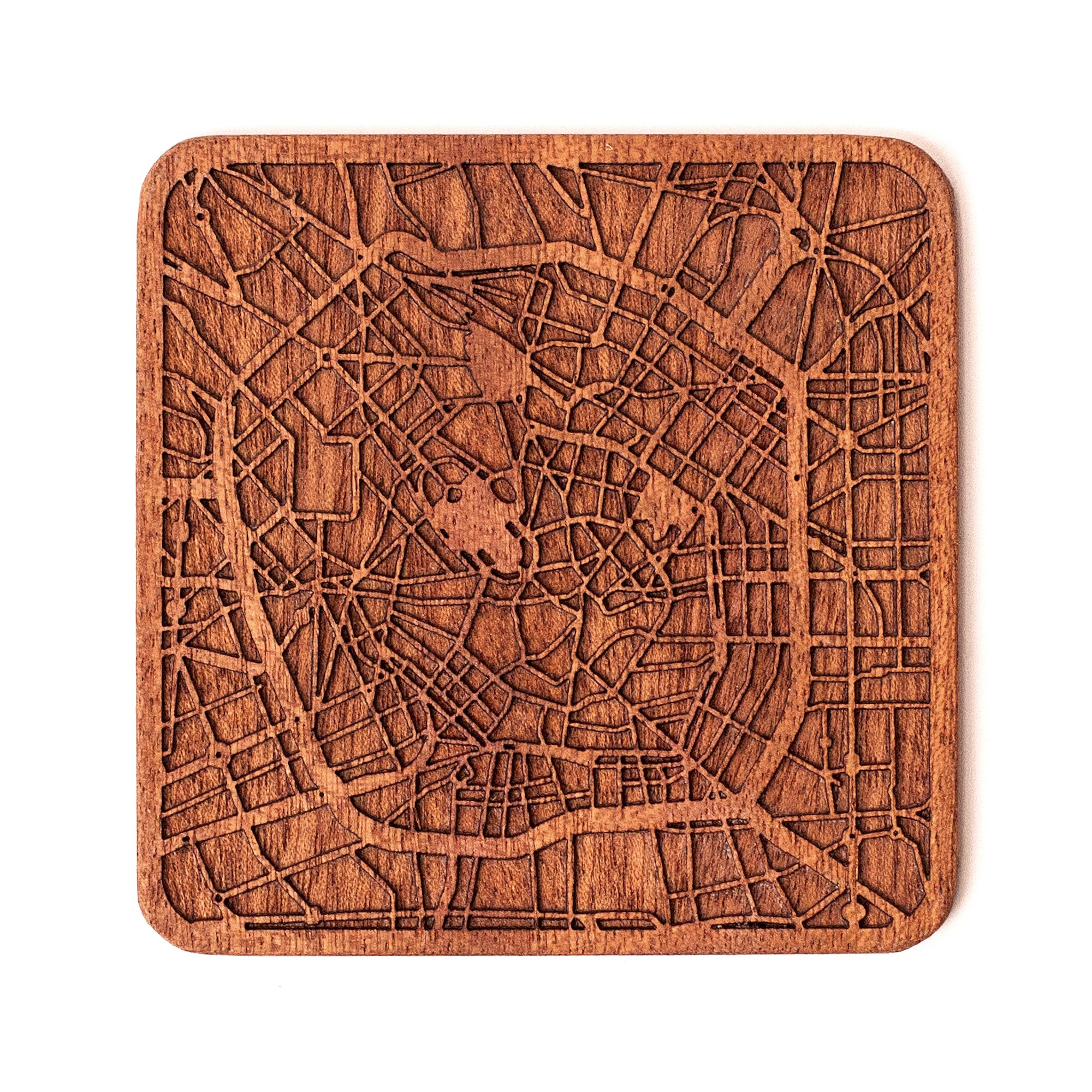 Milan Map Coaster, One piece, Sapele Wooden Coaster with City map, Multiple City Optional, Handmade