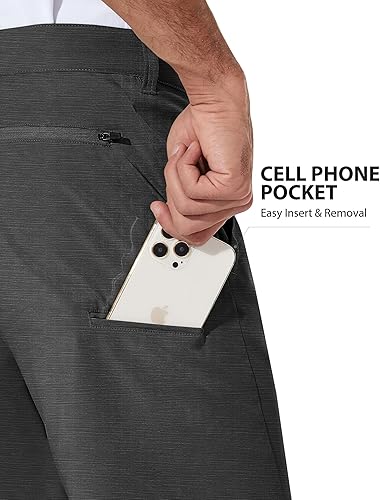 Miniatura 4 de PULI Vestido corto de golf elástico para hombre, de secado rápido, casual, ligero, frente plano, de 10 pulgadas, pantalones cortos híbridos de