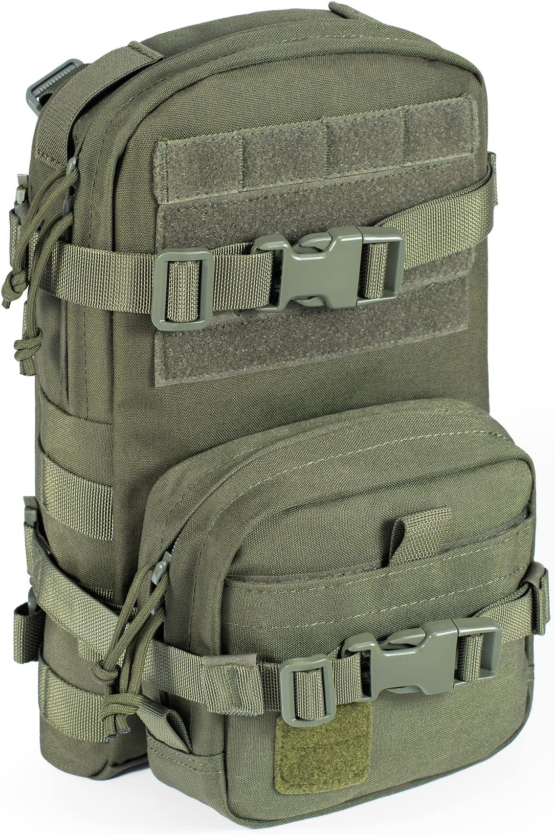 CLTAC Tactical Small MOLLE Hydration Pack Outdoor Water Bladder Carrier Pack with IFAK Medium Pouch for Vest Backpack, Ranger Green, S