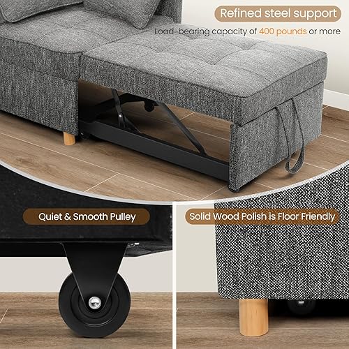 Miniatura 8 de SEJOV Sofa Bed, 4-in-1 Convertible Chair Bed, 4-Seat Linen Fabric loveseat Sofa with 2 Throw Pillow, Sleeper Sofa Chair Bed with 5 Adjustable
