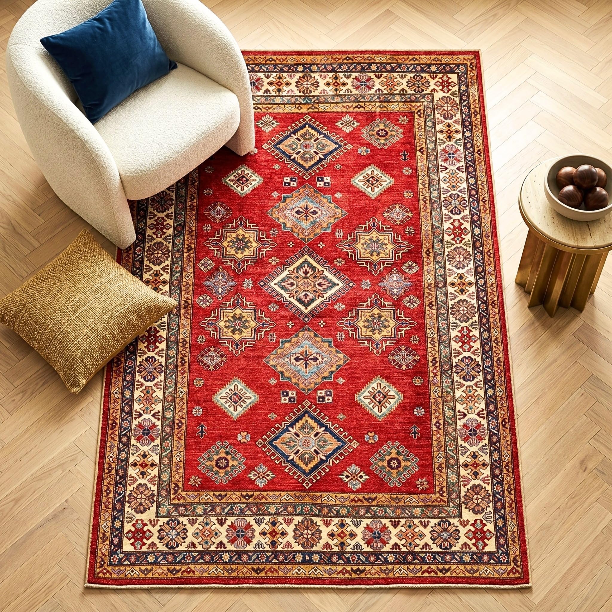 Imperium Homeware Machine Washable Rug, 160x230cm, Non-Slip Backing, Short Pile, Non-Shedding, Pet-Friendly — Area Rug for Living Room & Bedroom, Traditional Medallion, Persian Red — image 1