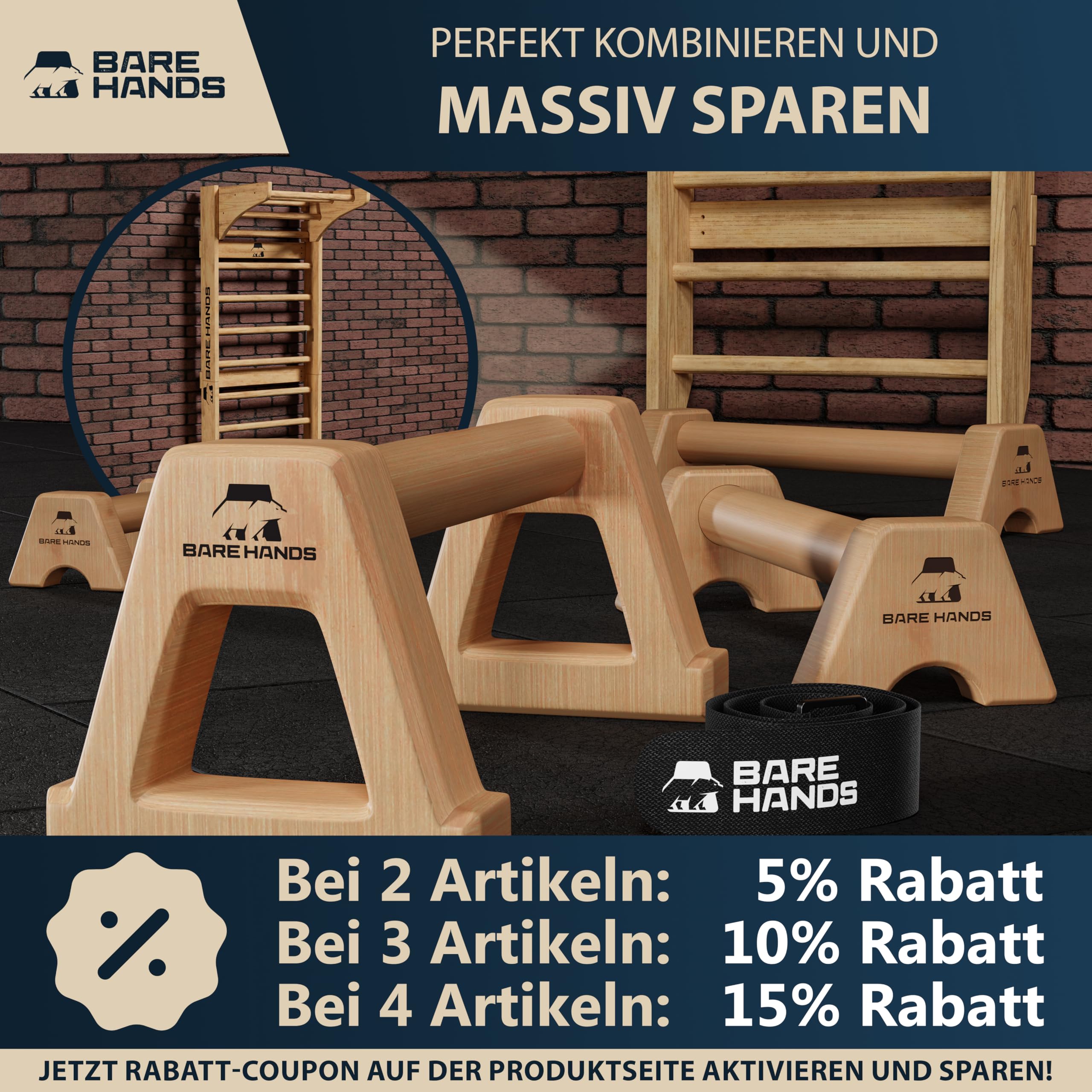BARE HANDS Uchwyty do pompek – 2 x chroniące stawy i antypoślizgowe drewniane uchwyty do pompek – Calisthenics Equipment do użytku wewnątrz i na zewnątrz – idealne do stania na dłoni i pompek