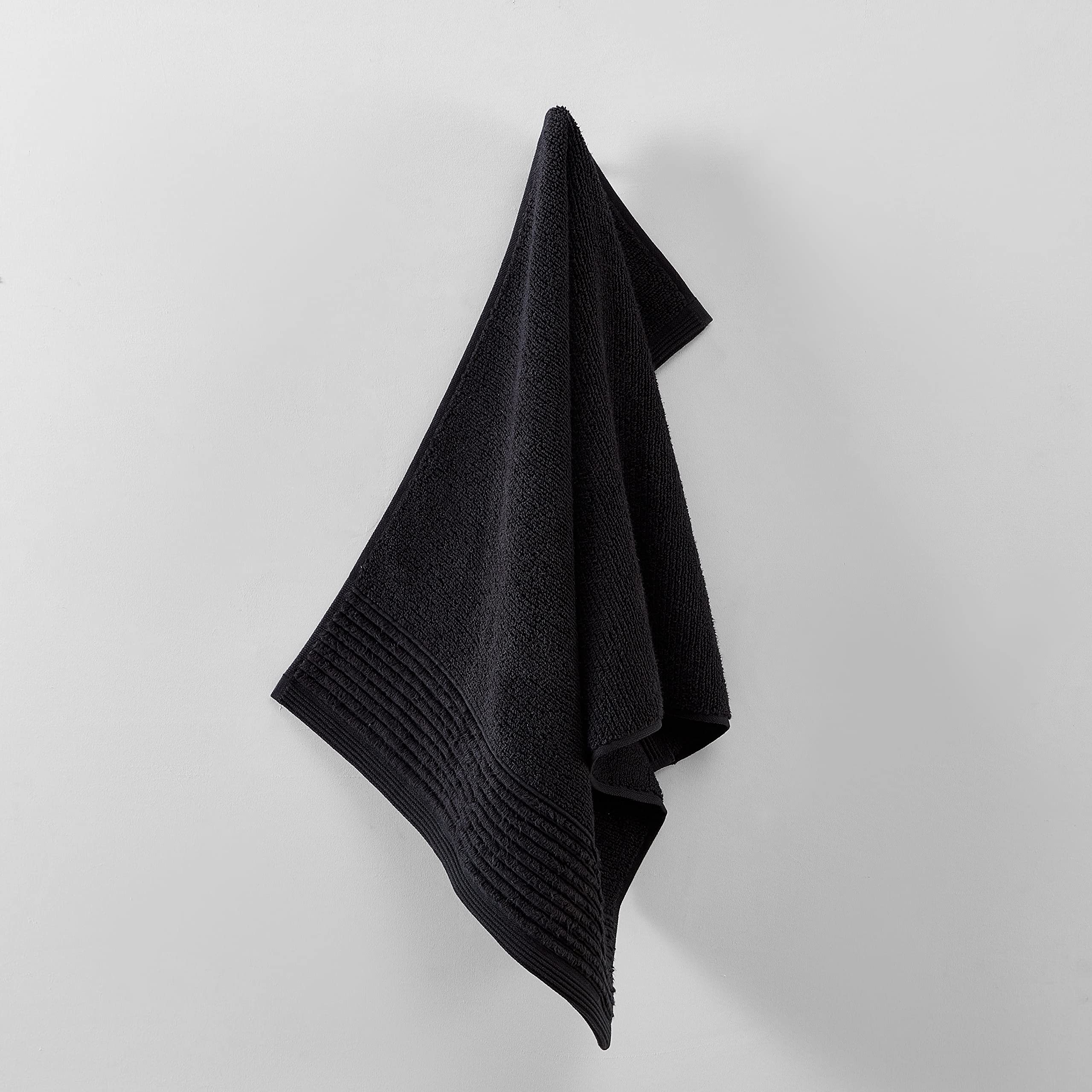 Vera Wang Lot de 6 Serviettes de Bain, en Tissu éponge 100% Coton Doux et Absorbant, résistant au Boulochage et à la décoloration, Poids Moyen (pli soufflé, Noir)