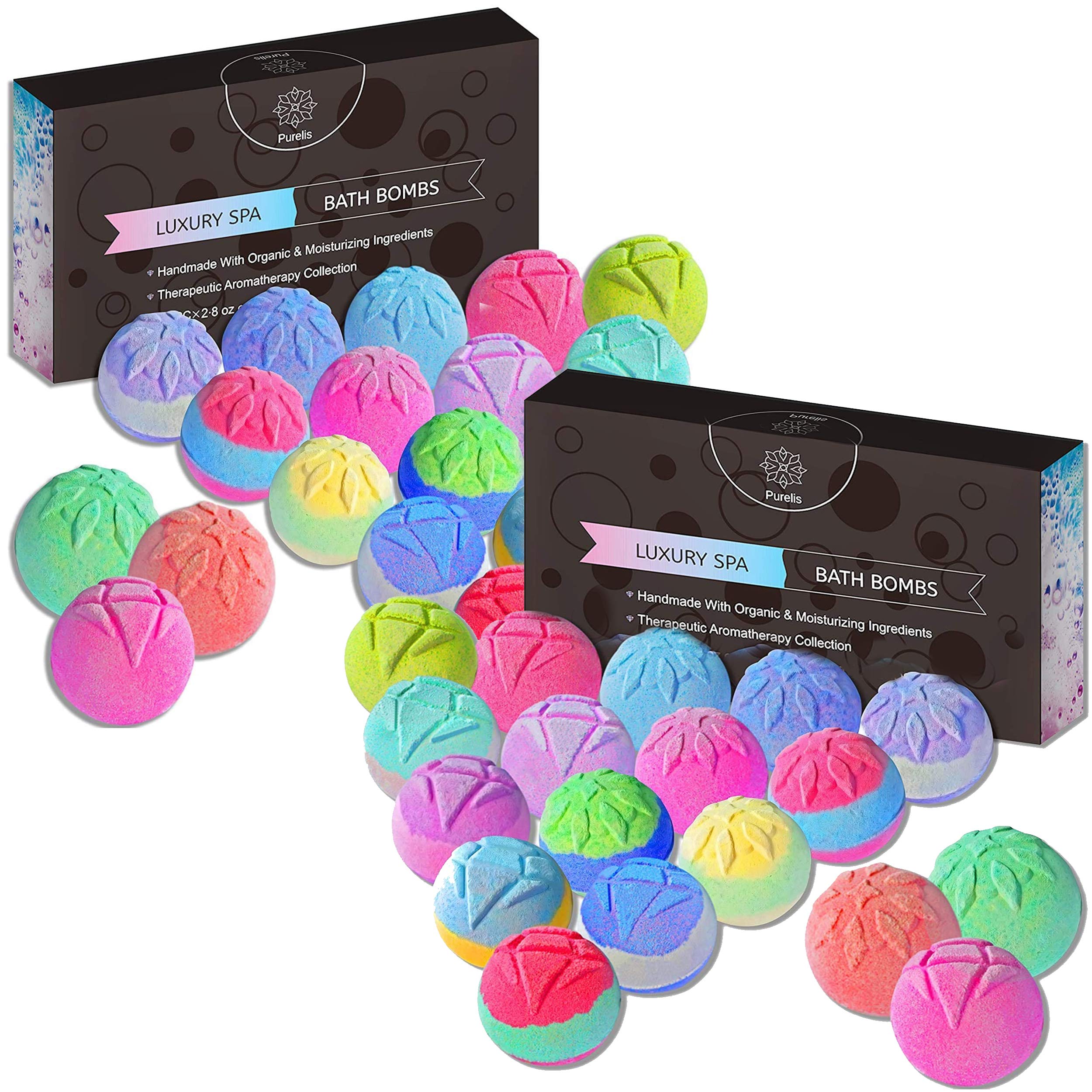 PurelisBulk Bath Bomb Gift Box. Double Pack Bath Bombs - Set of Individually Wrapped Bath Bombs for Party Favors Ready to Gift! Natural Moisturizing Bath Bomb Gift Set for Women, Men & Kids!