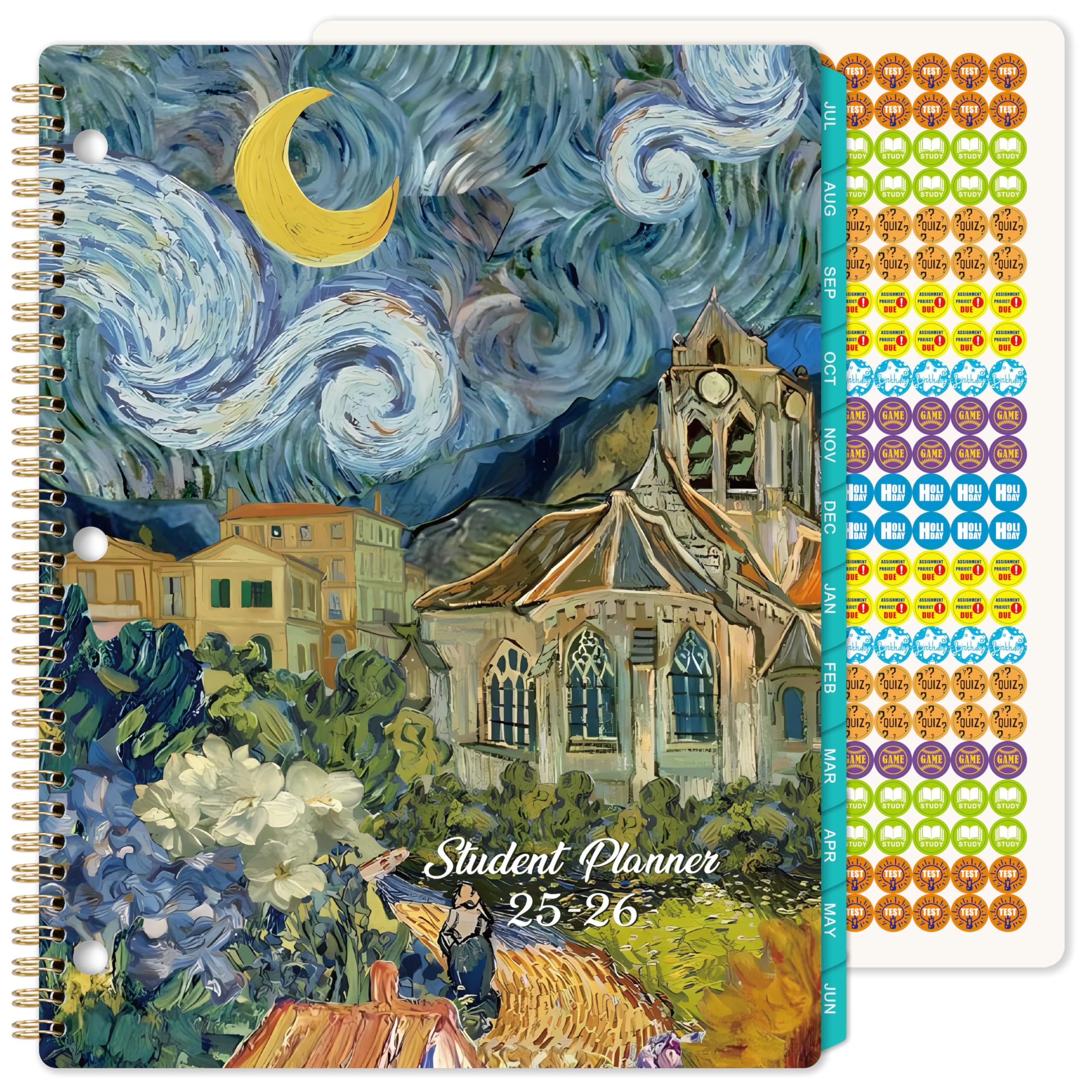 Student Planner 2025-2026 - School Planner 2025-2026, Weekly and Monthly for Academic Year, July 2025 - June 2026 with Tabs and Stickers, 9" x 11" - Oil Painting