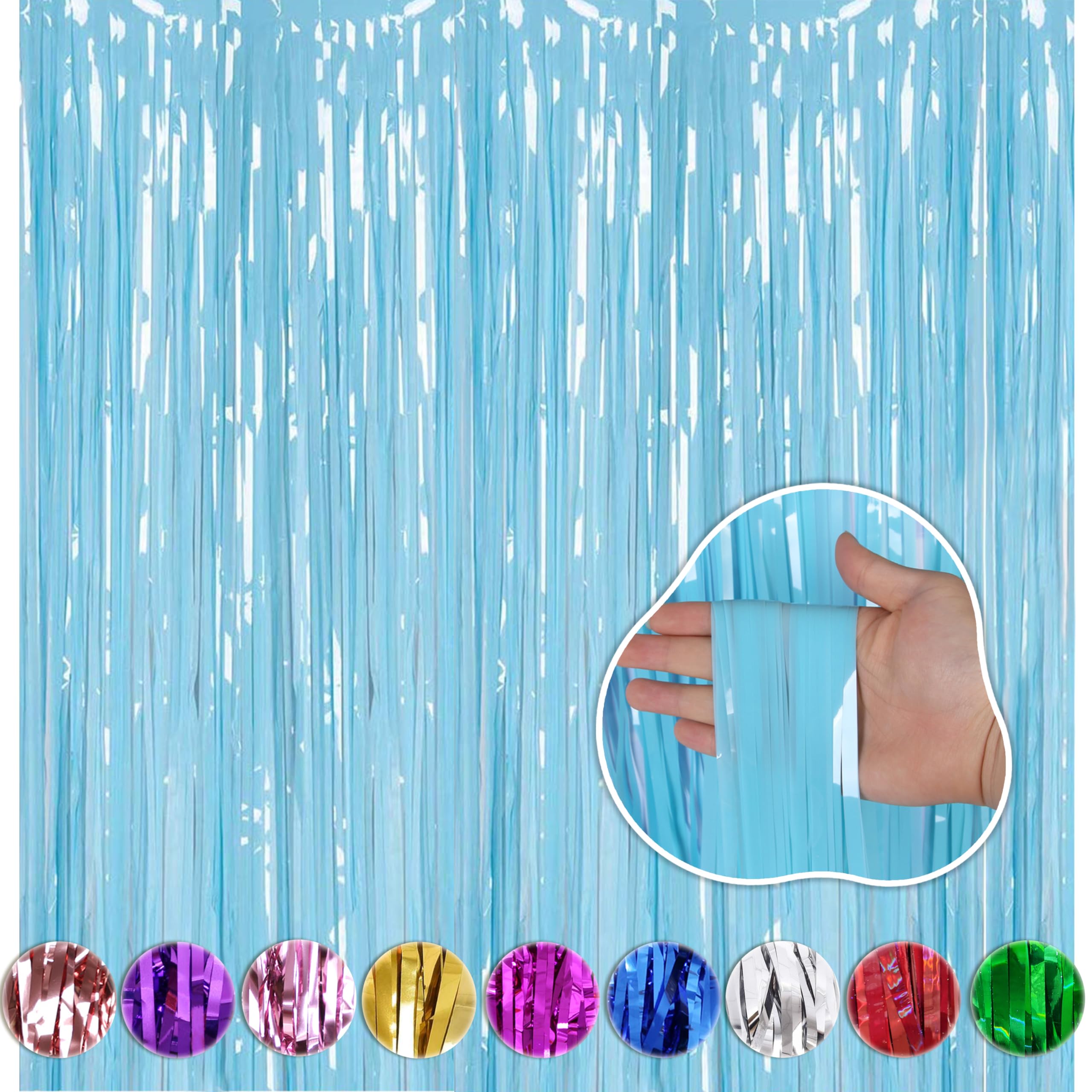 WOBBOX Big 3Ft X 6Ft Pastel Blue Color Foil Fringe Curtain Backdrop Door Window Curtain Party Decoration, Foil Curtain for Birthday Decoartion (Pack of 1) discount deal
