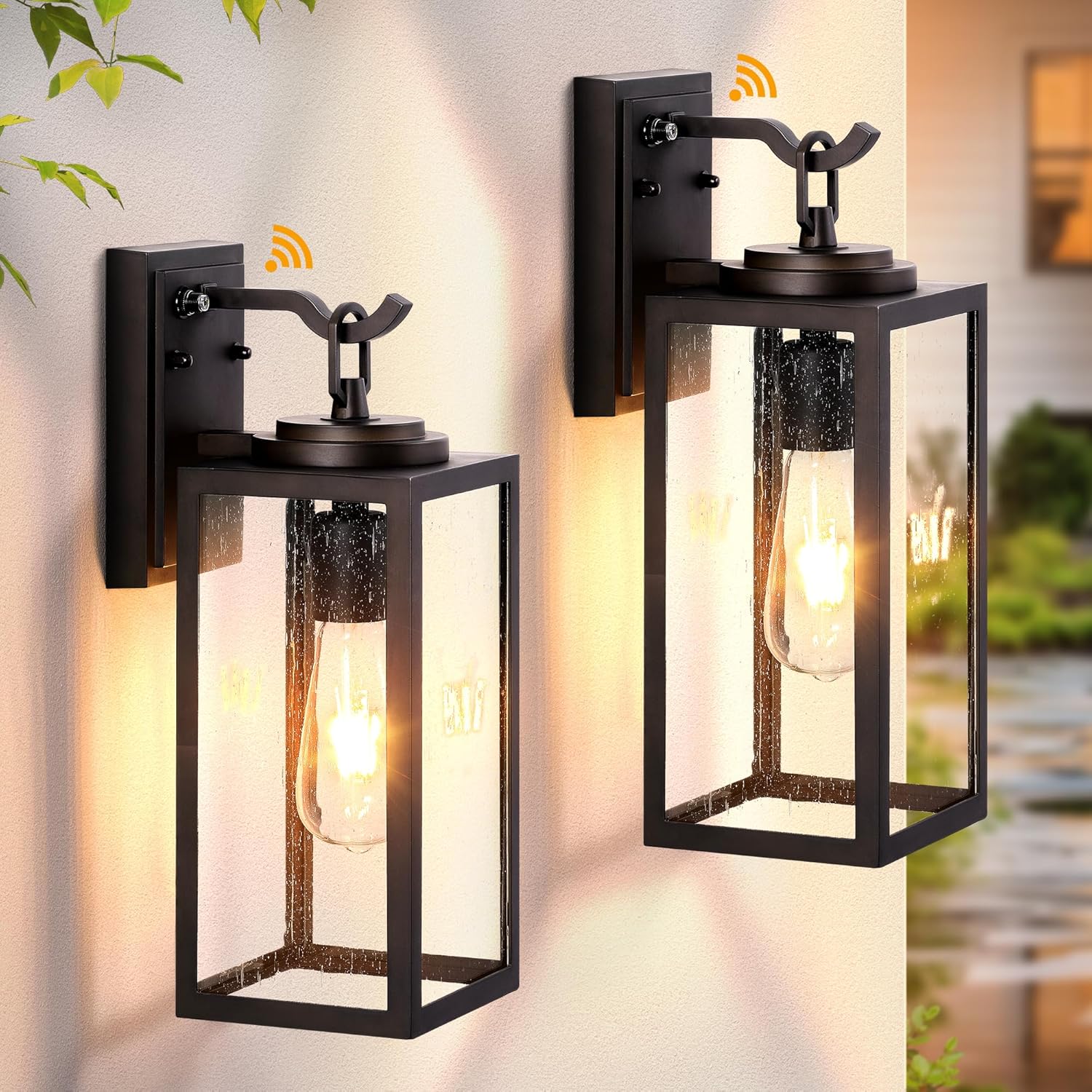 Bronze Modern Porch Lights, Dusk to Dawn Front Light Fixtures, Seed Glass Outdoor Sconce Lamp, Waterproof Aluminum Outdoor Wall Lights Exterior for Home Garage, E26 Base, 2 Pack