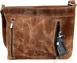 Concealed Carry Delaney Distressed Leather Crossbody Bags for Women-Vintage Leather Multi Pocket Shoulder Sling Womens Purses and Handbags by Vintage Couture