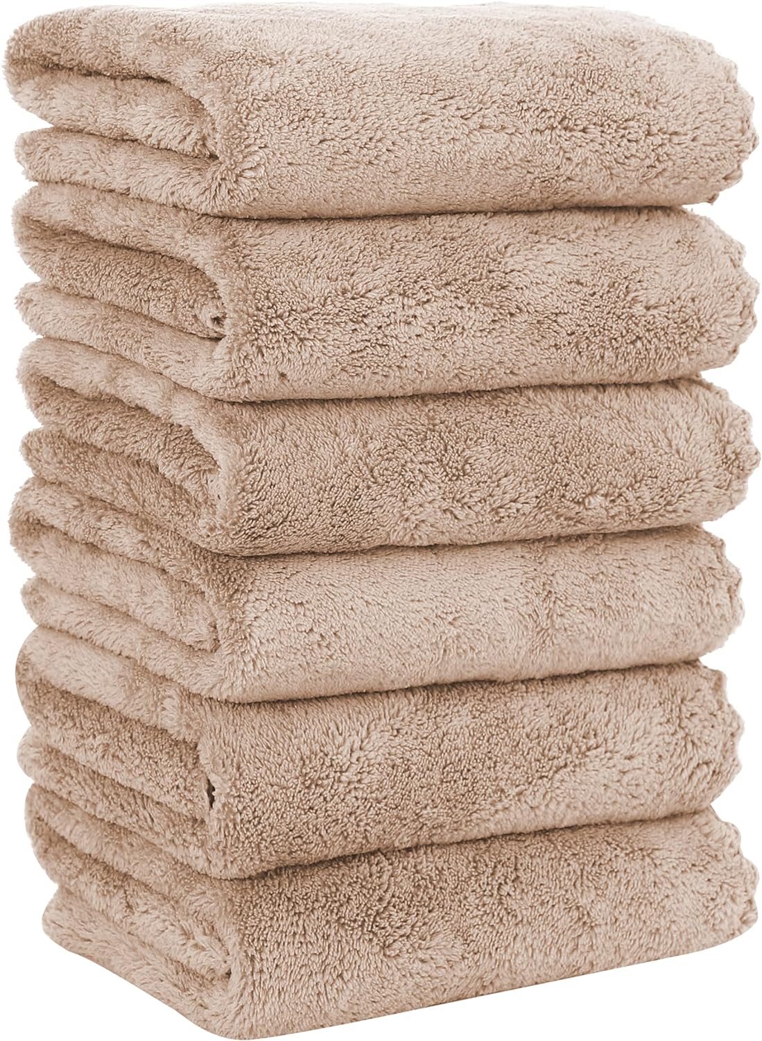 MOONQUEEN 6 Pack Premium Hand Towels - Quick Drying - Microfiber Coral Velvet Highly Absorbent Towels - Multipurpose Use as Hotel, Bathroom, Shower, Spa, Hand Towel 16 x 28 inches (Brown) Brown Hand Towels - 6 Pack