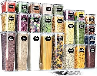 L LONGANCHANG Boite Hermetique Alimentaire Lot de 25: Bocaux Rangement en Plastique avec Couvercles | Boite Rangement Cuisine pour Céréales, Farine, Pâtes, Riz | Sans BPA | Lavable au lave-vaisselle