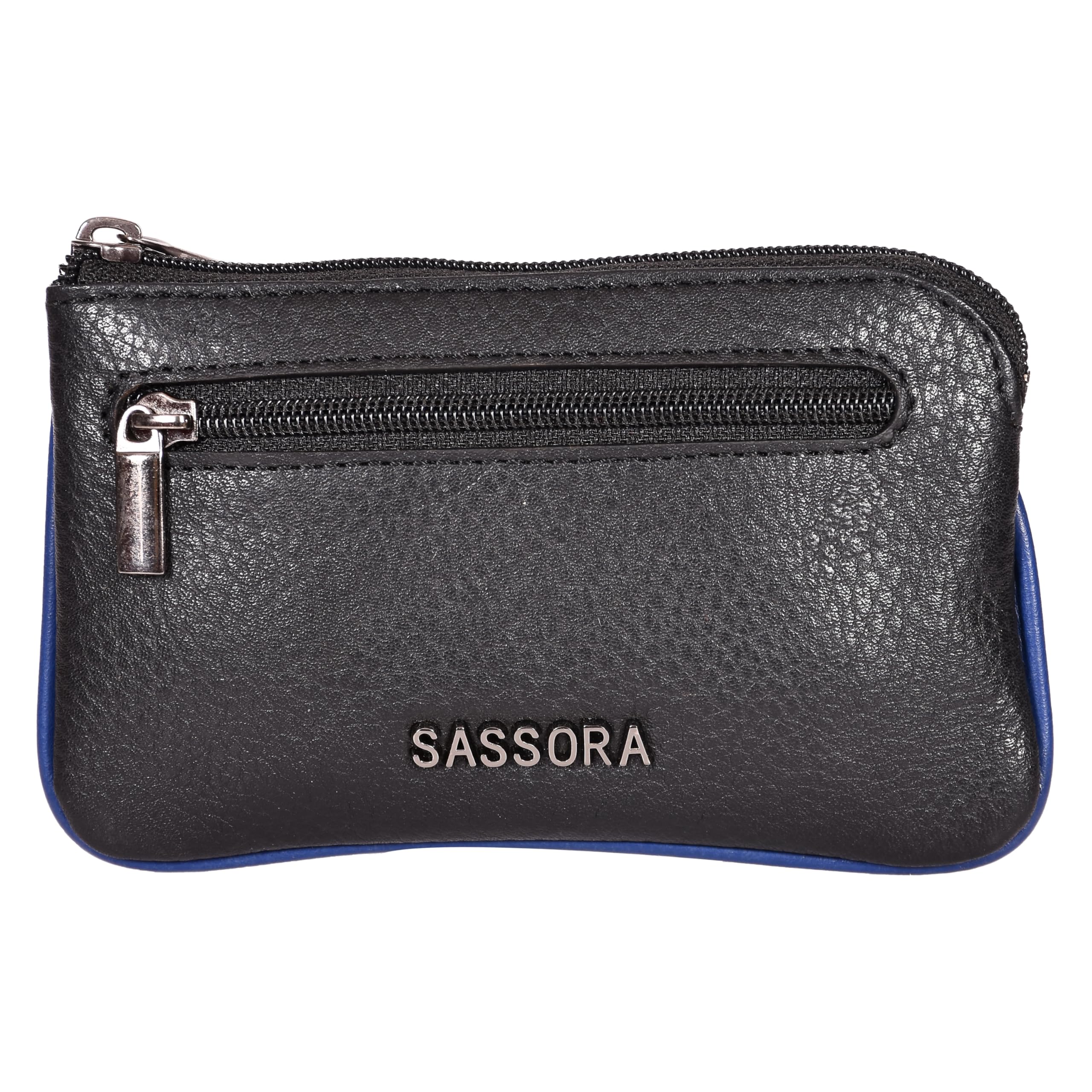 Premium Leather Medium Key Case Pouch for Men and Women (Black Navy)