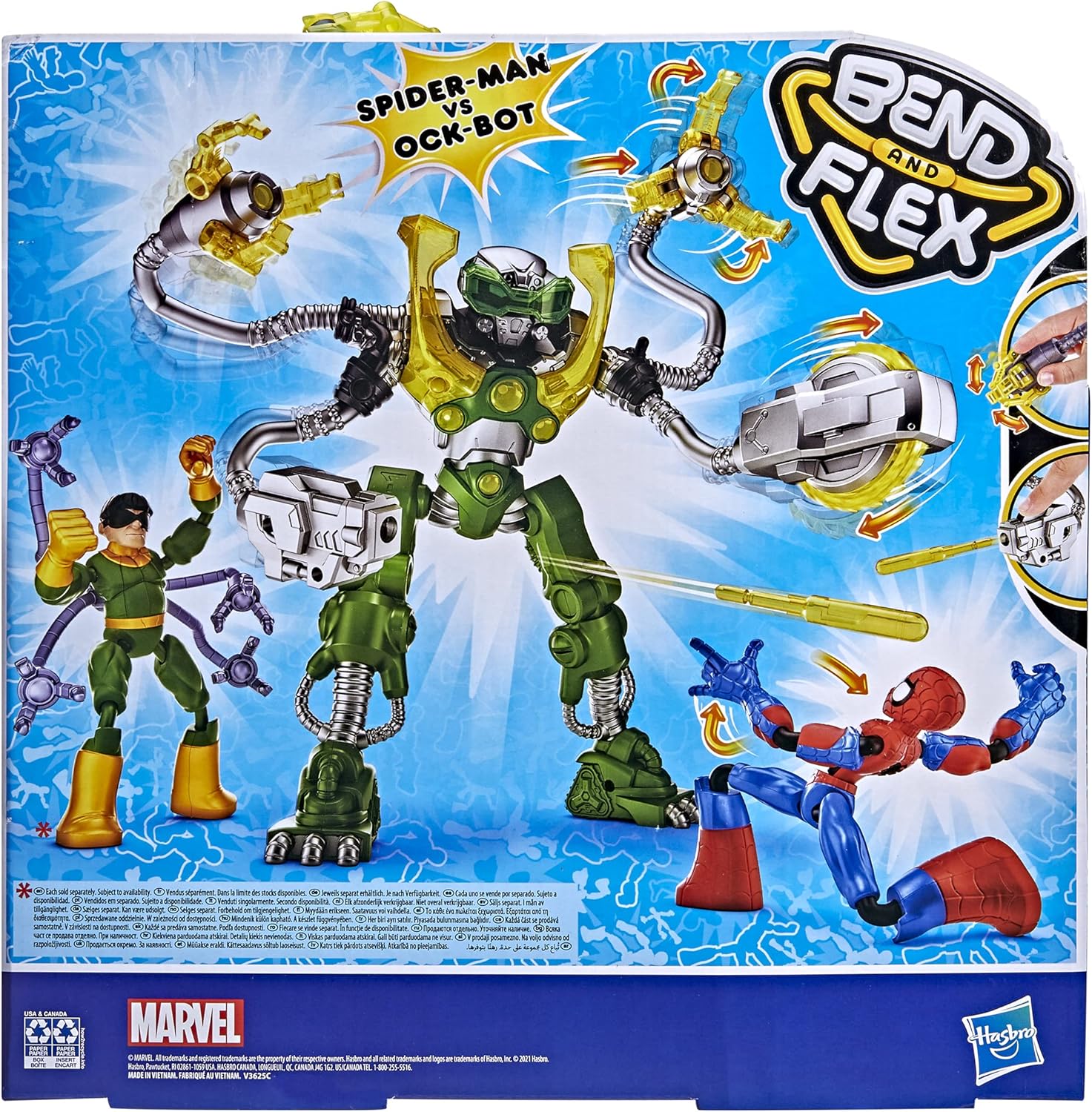 Marvel Bend and Flex Spider-Man Vs. Ock-Bot, 6-inch Spider-Man Action Figure, 10-Inch Ock-Bot with 2 Projectiles, Ages 4 and Up