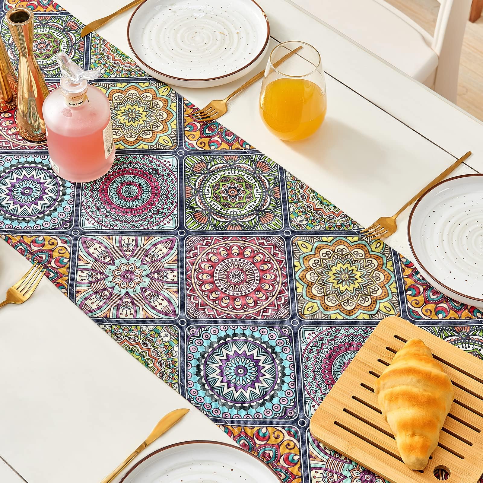Boho Bohemian Table Runner 90 inches Long, Vintage Farmhouse Table Runners for Coffee Table Dining Room Table Bedroom Party Holiday 13 x 90 inches