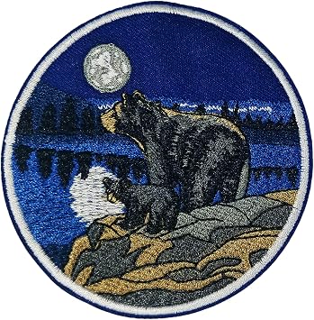 Bear & Cub 3.5" Embroidered Patch DIY Iron or Sew-on Decorative Vacation Souvenir Applique Wander Nature Wildlife Wolves Hike Trek Camping Explore National Parks Mountains Stars Moon Paw Scout