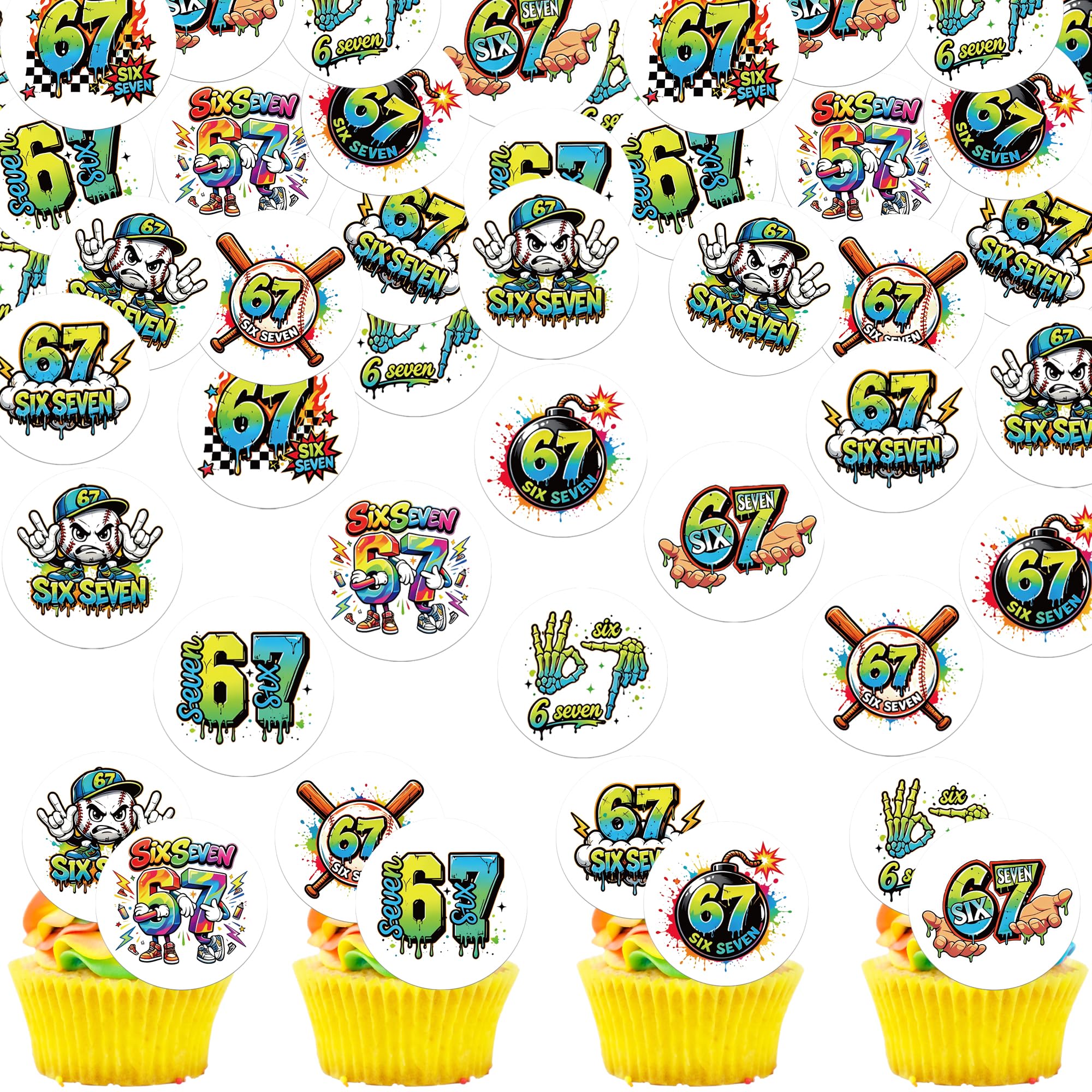 63 Pack Edible Six Seven Cupcake Topper Cheers to 7 Years Funny Six Seven Cupcake Pick I Was 6 Now I'm 7 Cake Decoration for 7th Birthday Anniversary Party Cake Decorations Supplies โ image 1