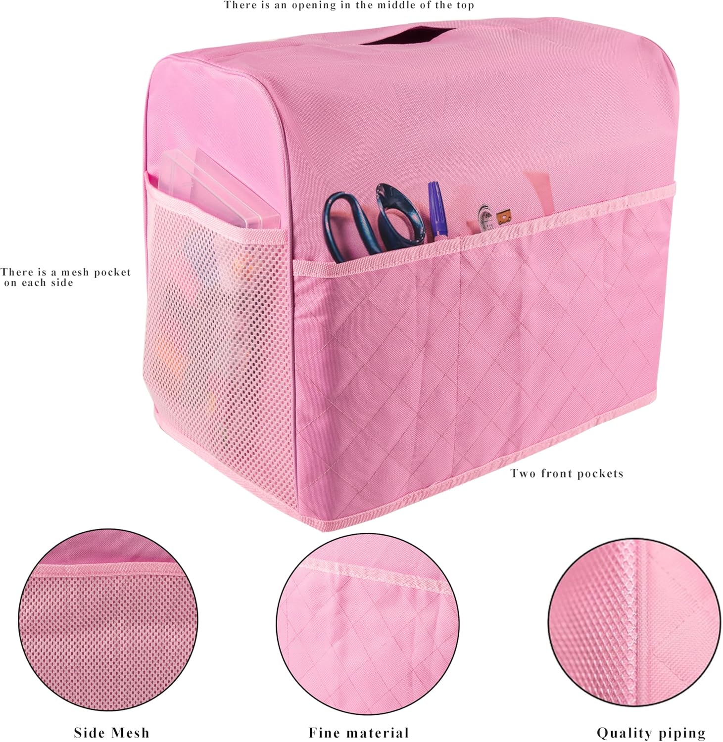 Sewing Machine Cover with Storage Pockets,Pink Sewing Machine Cover Compatible with Most Standard Singer&Brother Sewing Machines