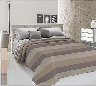 HomeLife Copriletto Singolo Primaverile Estivo Tinto in Filo [180x290] Made in Italy | Coperta Letto Singola a Righe Larghe 100% Cotone |Lenzuolo Copriletto Singolo Leggero | 1P Beige