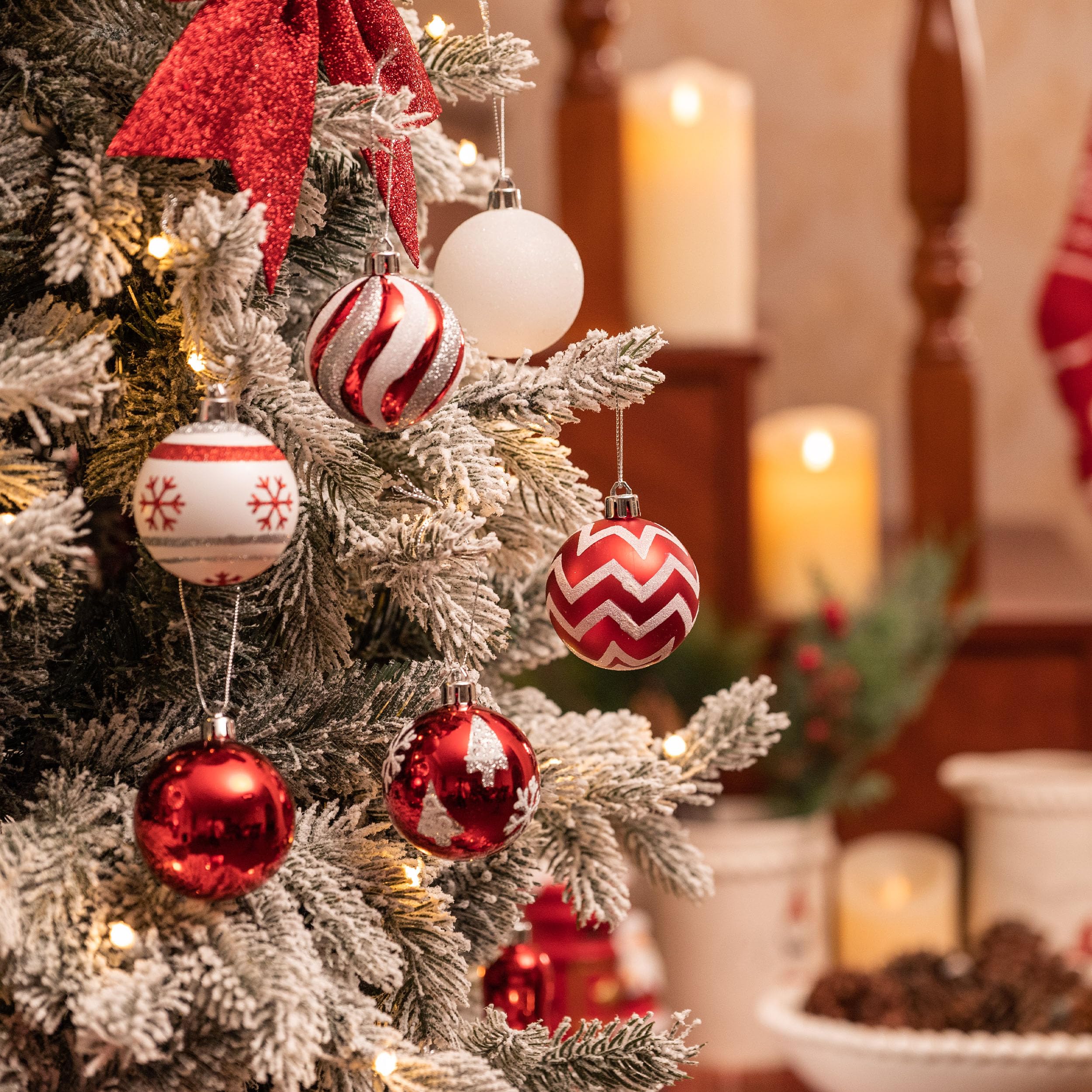 Valery Madelyn Lot de 30 décorations de Noël incassables pour sapin de Noël, rouge et blanc, 6 cm, décorations à suspendre en vrac pour fête de Noël
