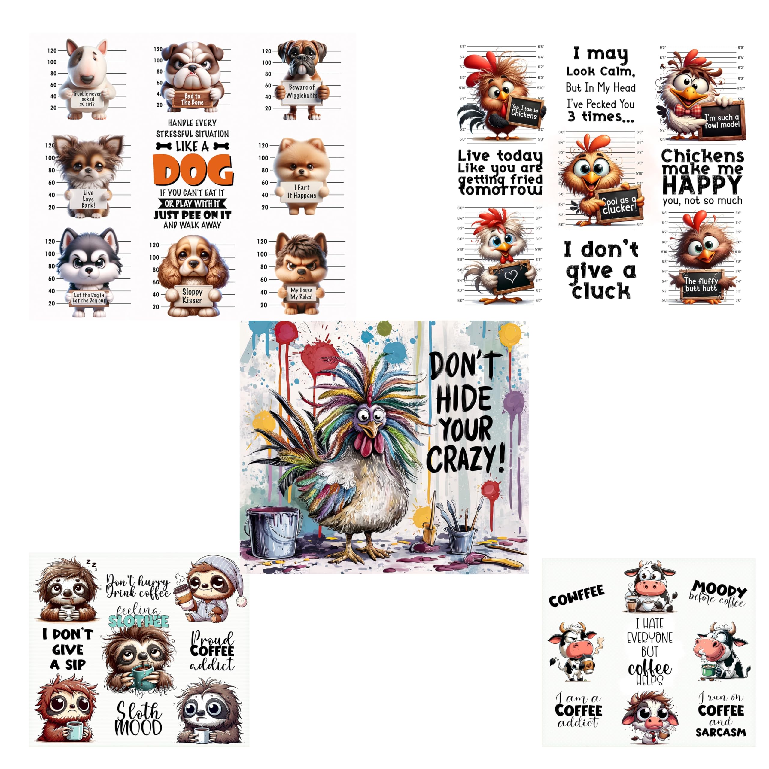 Funny Animal 20oz Tumbler Sublimation Prints Bundle Ready to press