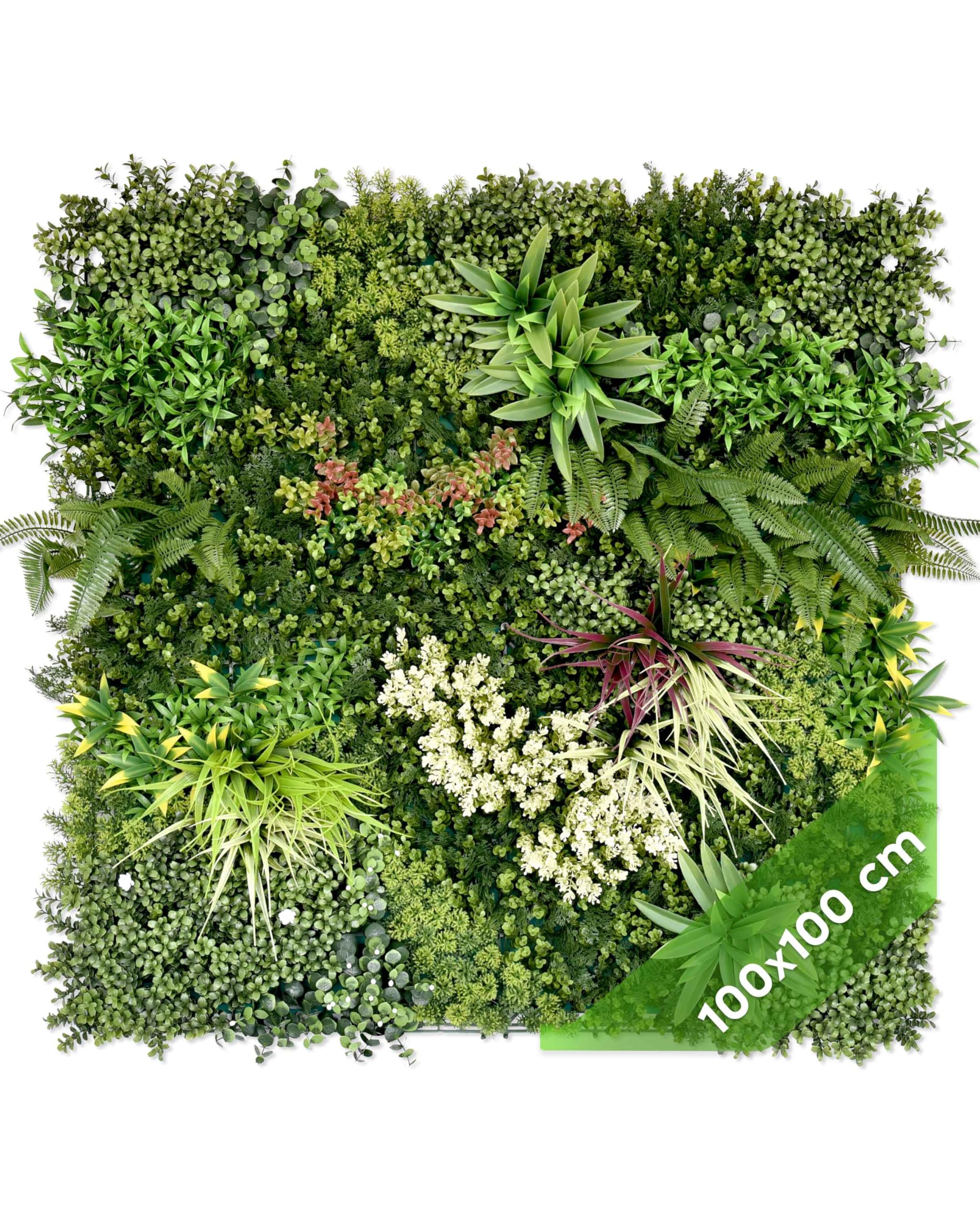 JELLE & JACOB Mur Vegetal Artificiel Exterieur et Interieur, Panneau Mur végétal 100x100 cm -Prairie d'été-, Facile d'entretien et Durable - pour Une Ambiance Cosy, Plante Murale Artificielle