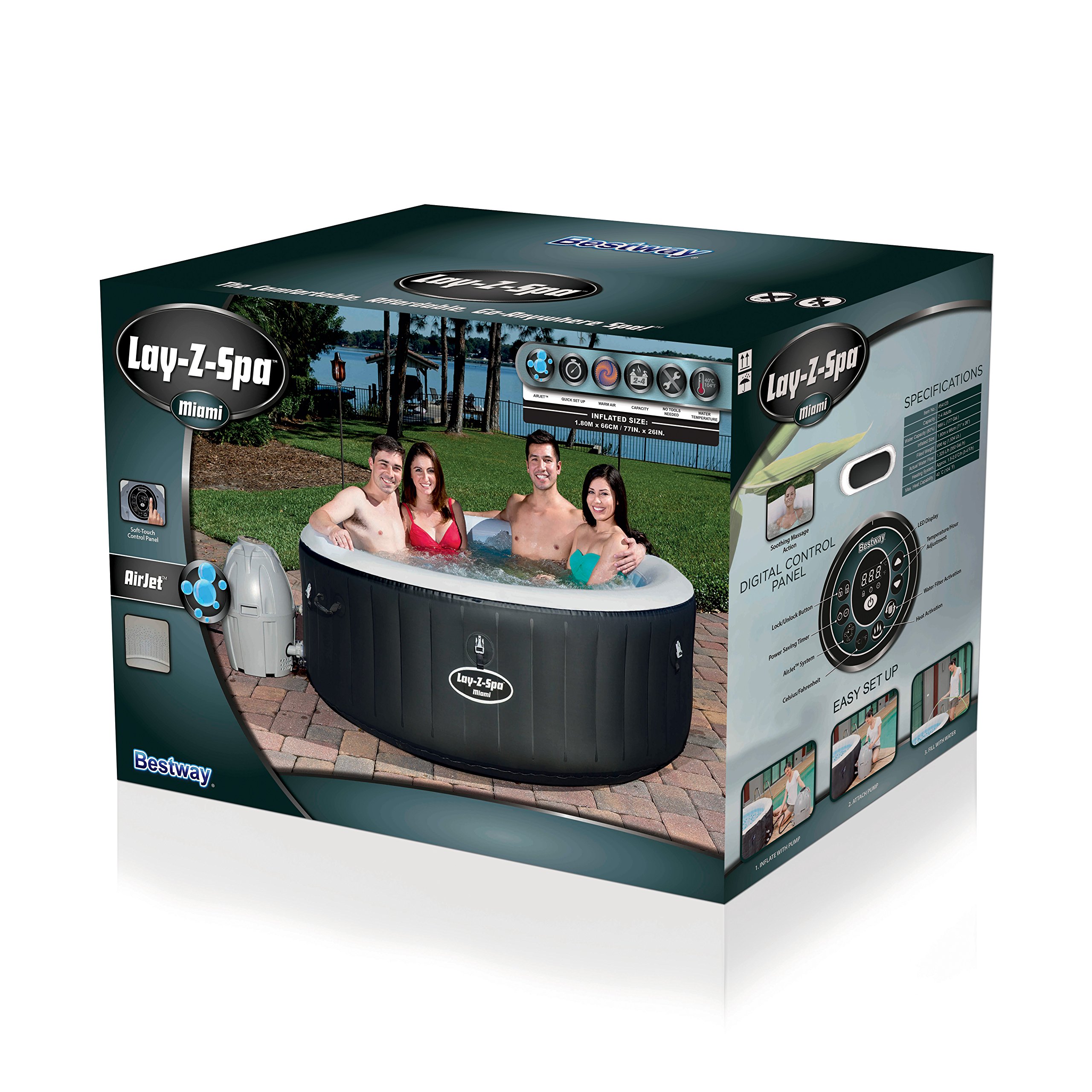 LayZSpa 54123BNNX16AB02 Miami Hot Tub, Airjet Inflatable Spa, 24