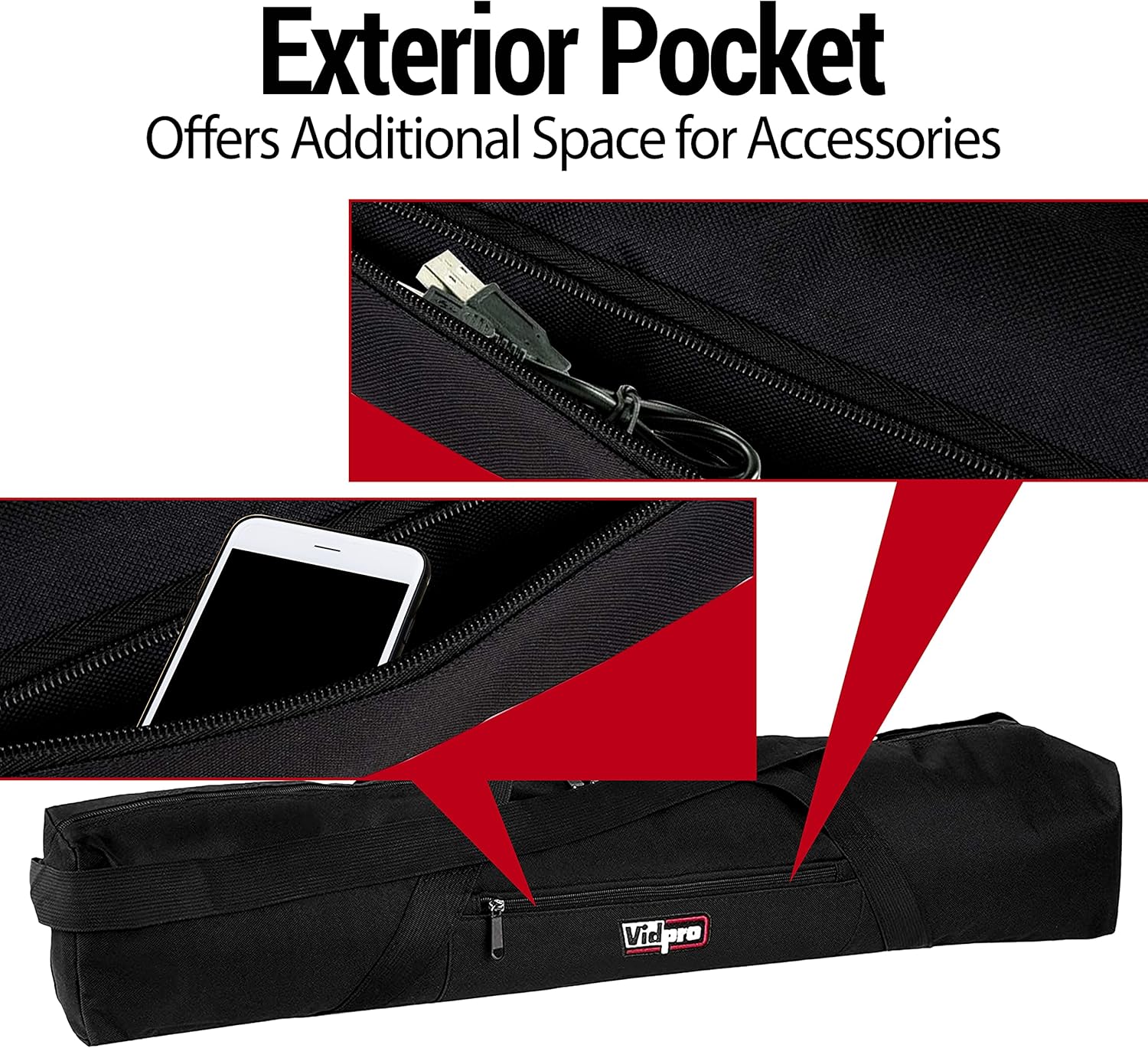 VidPro TC-45 Tripod Carrying Case - Heavy Duty Nylon Bag with Shoulder Straps and Handles - Compact Case with Full Length Zippered Closure Plus External Pocket Fits Tripod with Head up to 45 Inches