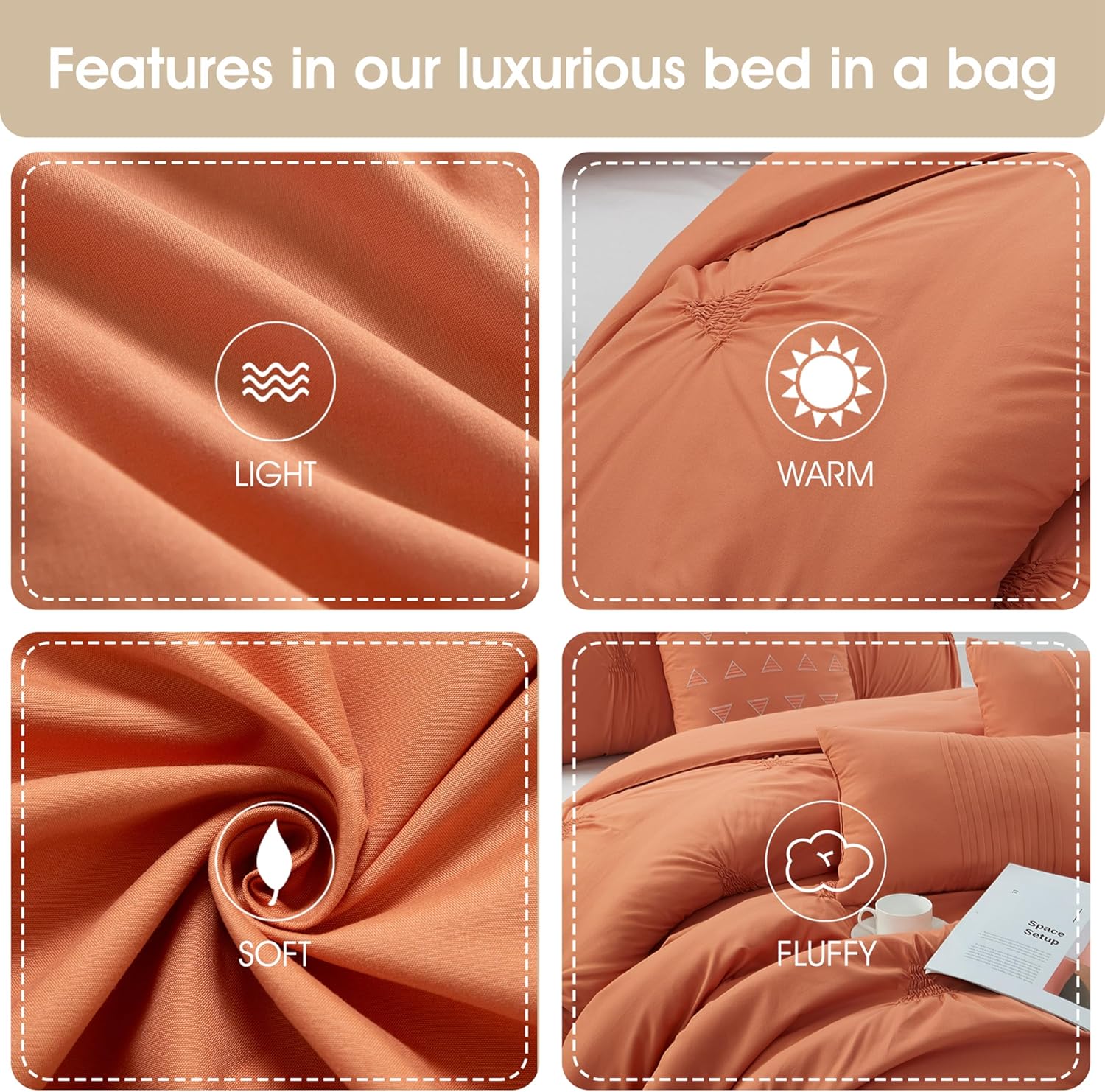 Stratford Park 7 Piece Apricot Comforter Set Queen Size, Elastic Embroidery Bedding Set, Solid Color, Home Decor, Matching Bedskirt, Pillows & Shams